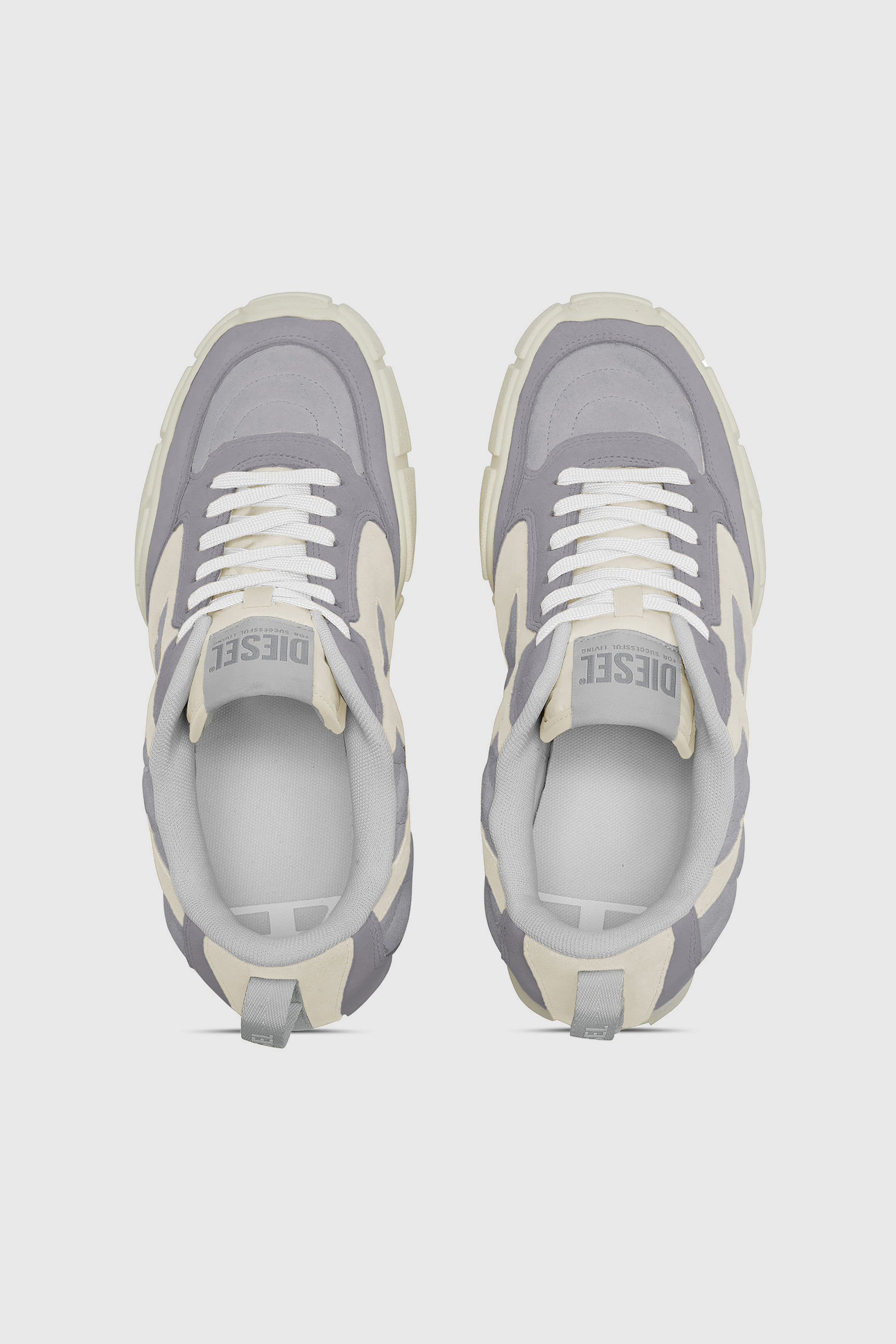 Diesel - S-PAGODHA LOW, Herren S-Pagodha-Gesteppte Wildleder-Sneaker in Grau/Wei&szlig; - 4
