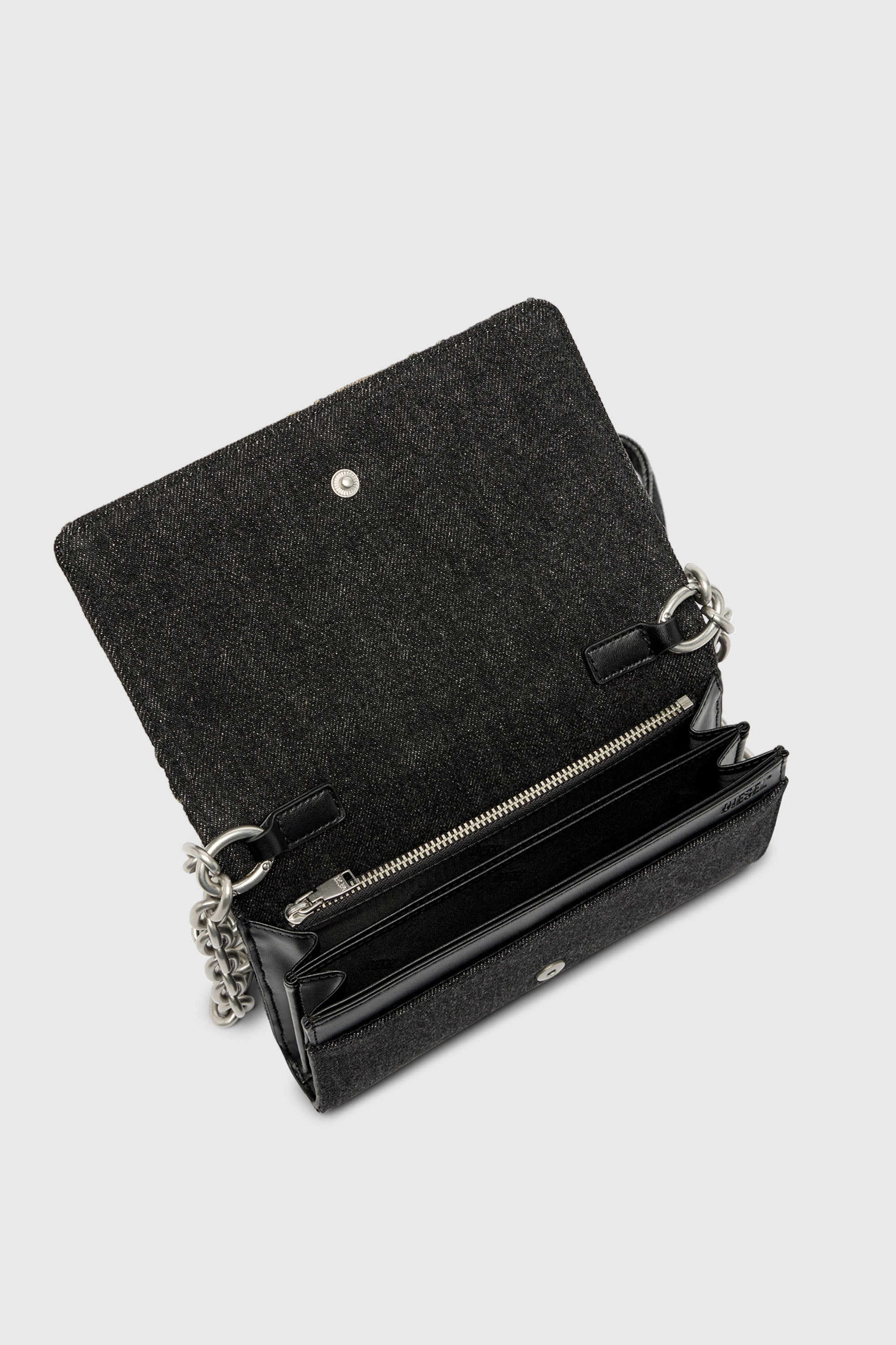 Diesel - CHARM-D WALLET STRAP, Woman's Wallet purse in argyle quilted denim in Black - 4