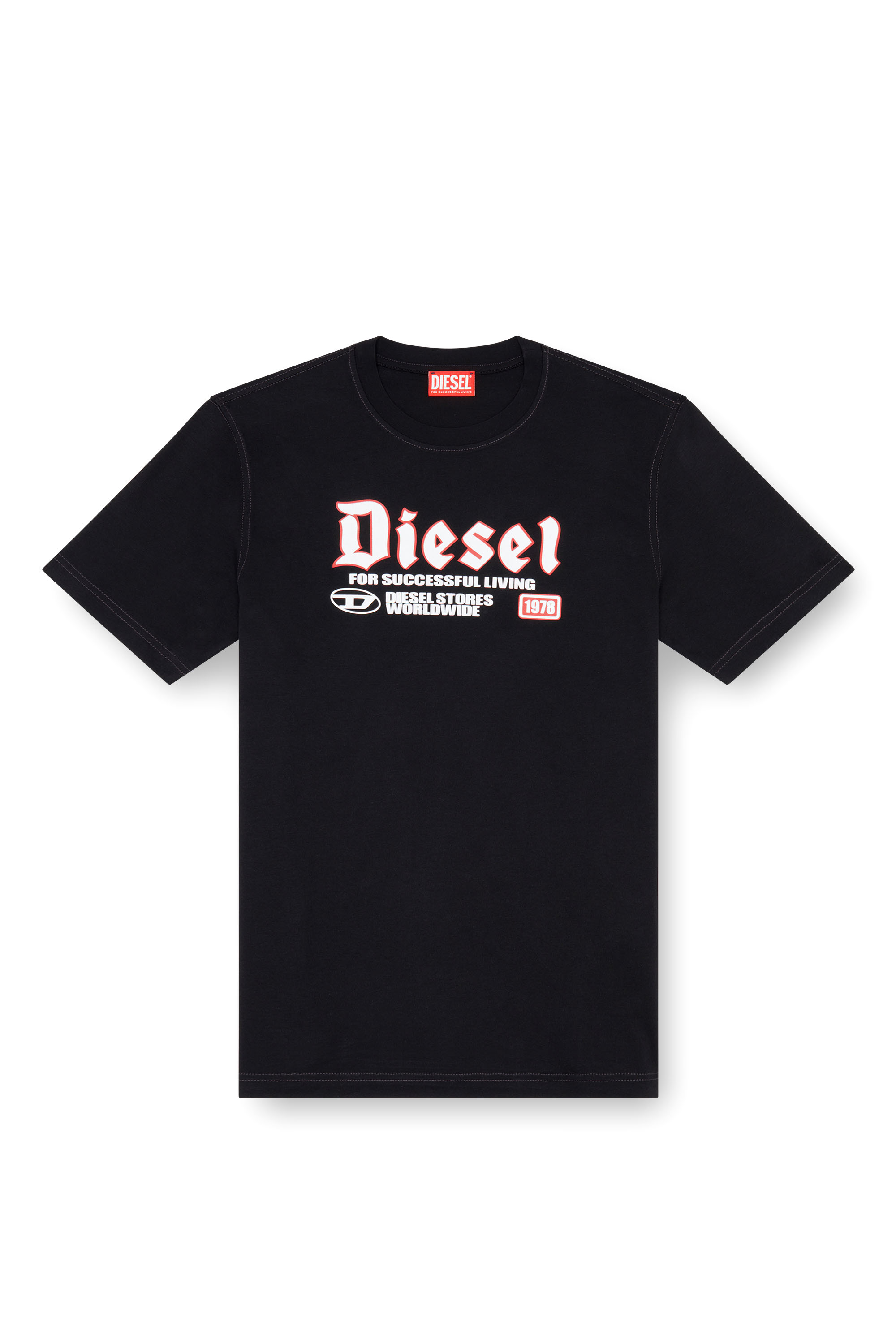 Diesel - T-ADJUST-K1, Herren T-Shirt mit aufgeflocktem Diesel-Print in Schwarz - 3