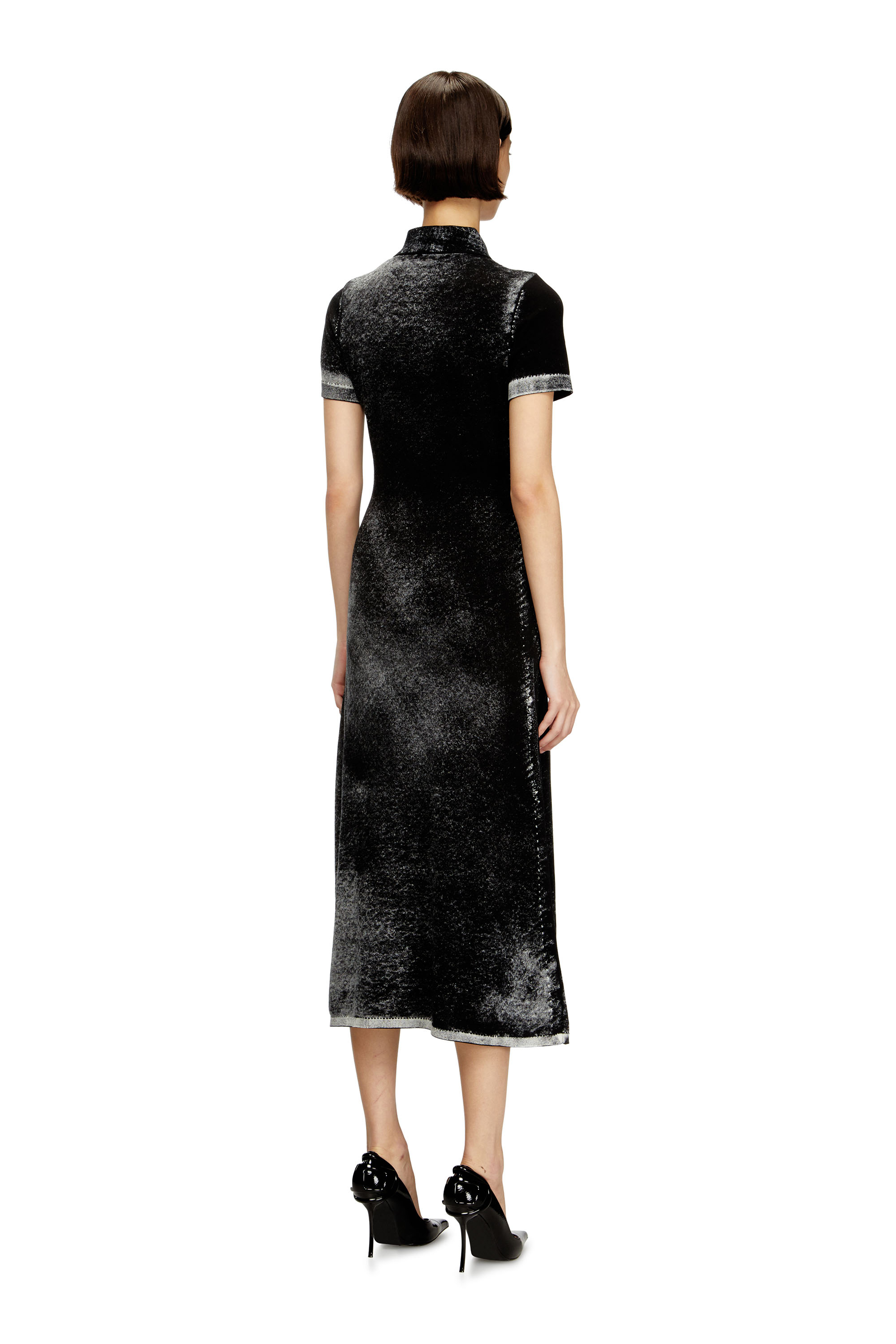 Diesel - M-LOURENS, Damen Midi-Polokleid aus umgekehrt bedrucktem Strick in Schwarz - 4