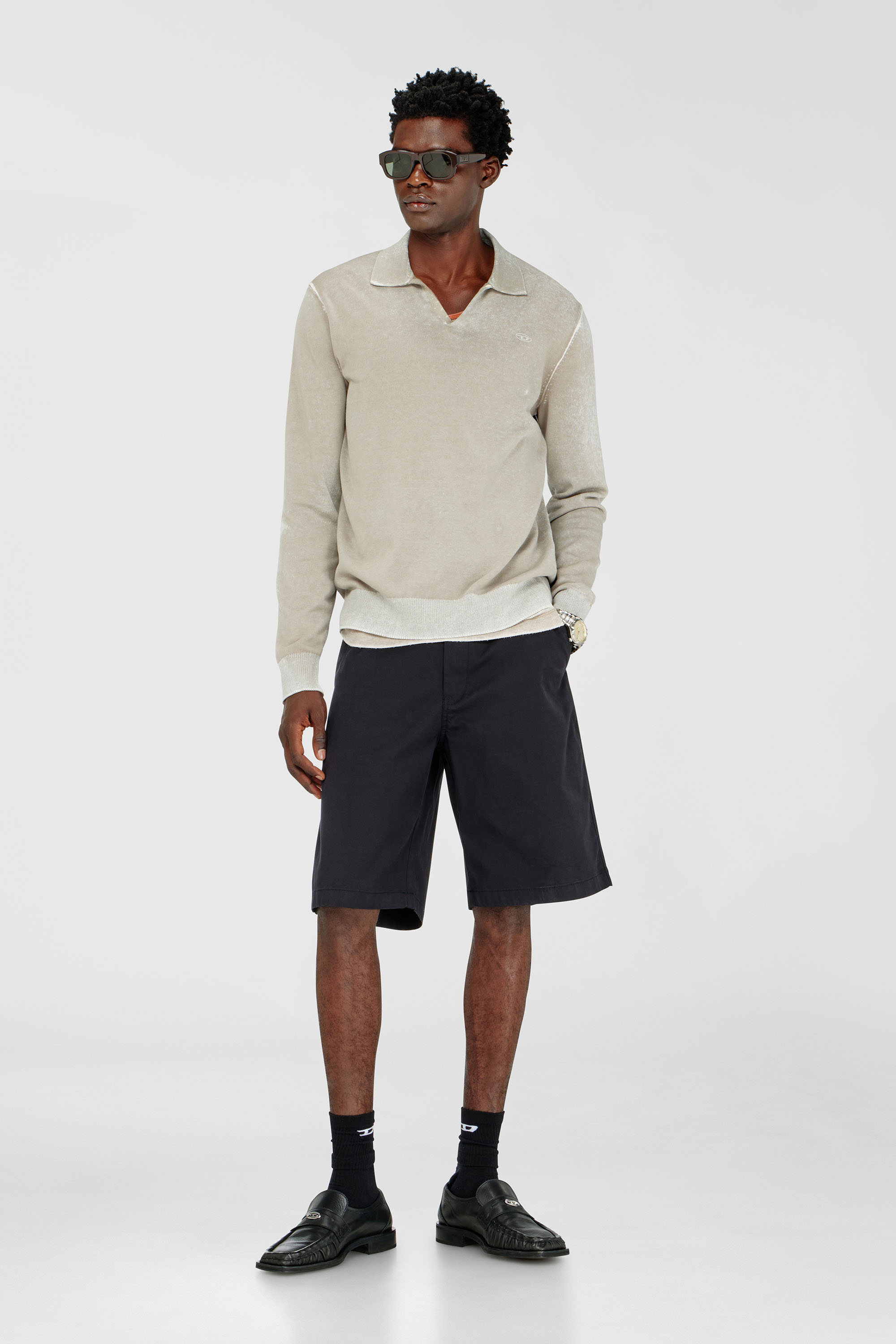 Diesel - P-HANT-CHINO-SHORT-EPCH, Man's Cotton shorts with stonewash treatment in Black - 1