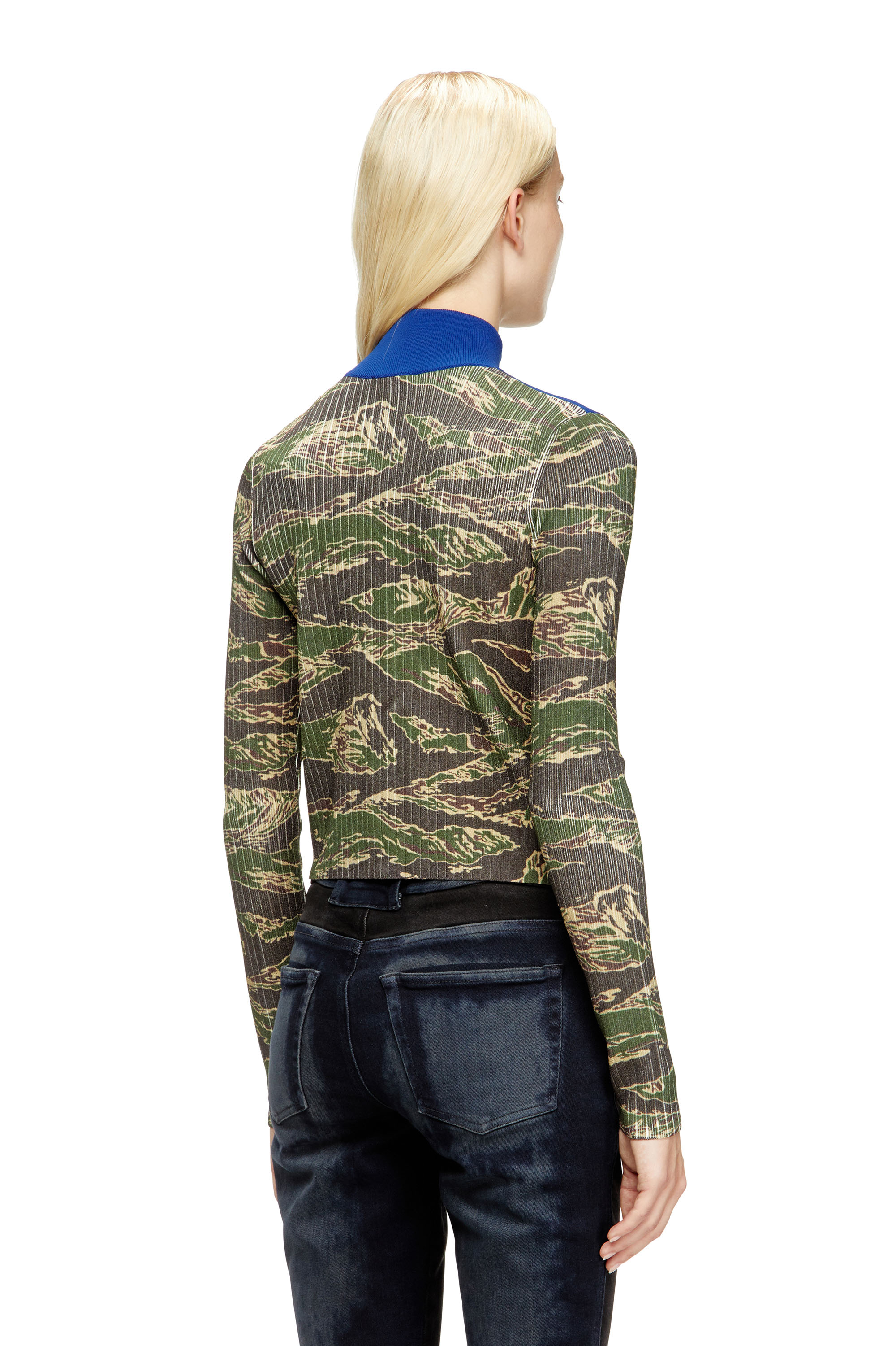 M-CAMUT, Blau/Grün Diesel - M-CAMUT, Damen Pullover aus gerippter Viskose mit Camo-Reißverschluss in Blau/Grün - 4
