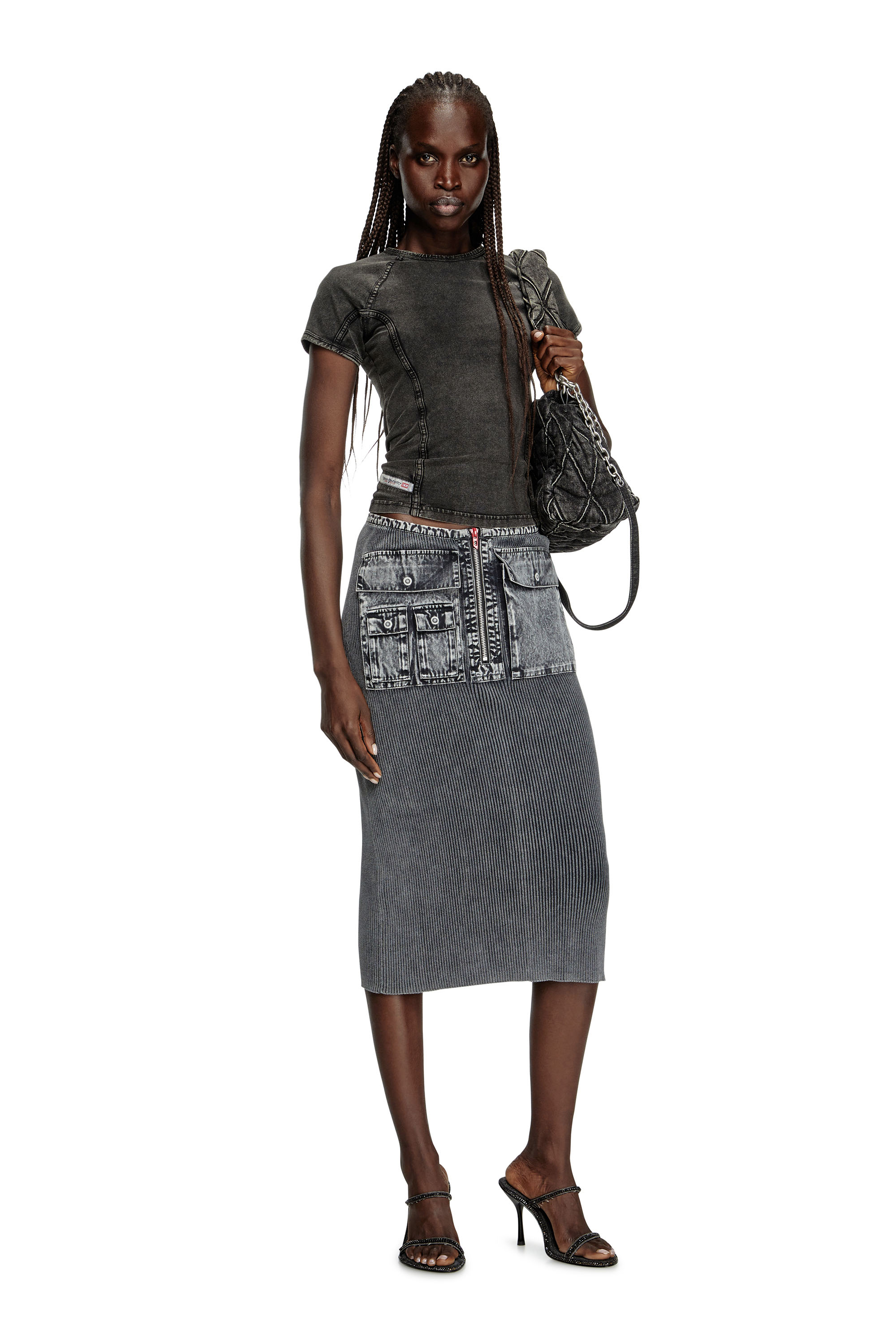 Diesel - T-LYNNE, Damen Top aus Stretch-Jersey mit Denim-Effekt in Schwarz - 2