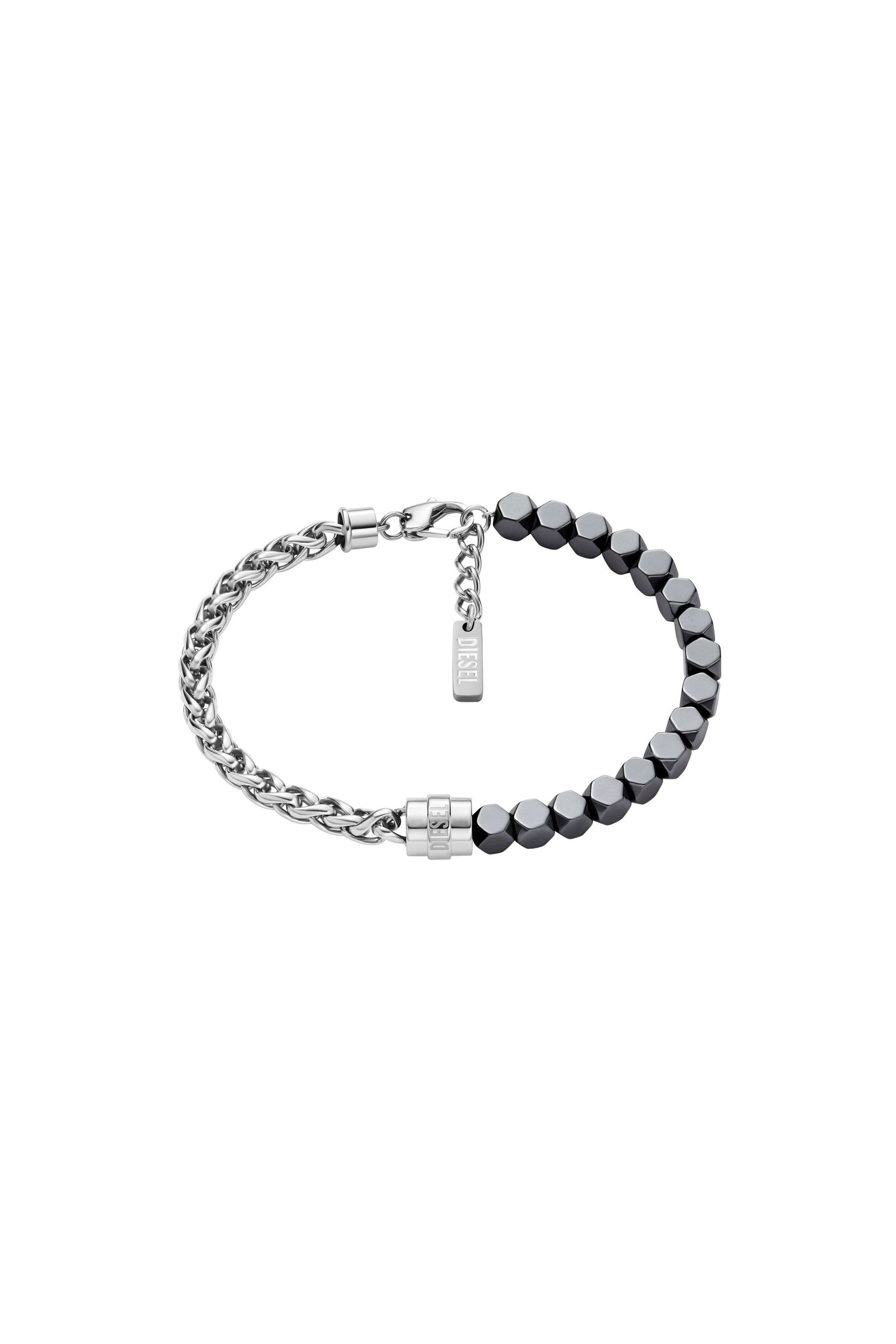 Diesel - DX1647931 JEWELLERY, Unisex Armband mit Edelstahl- und Hämatitperlen in Silber/Schwarz - 1