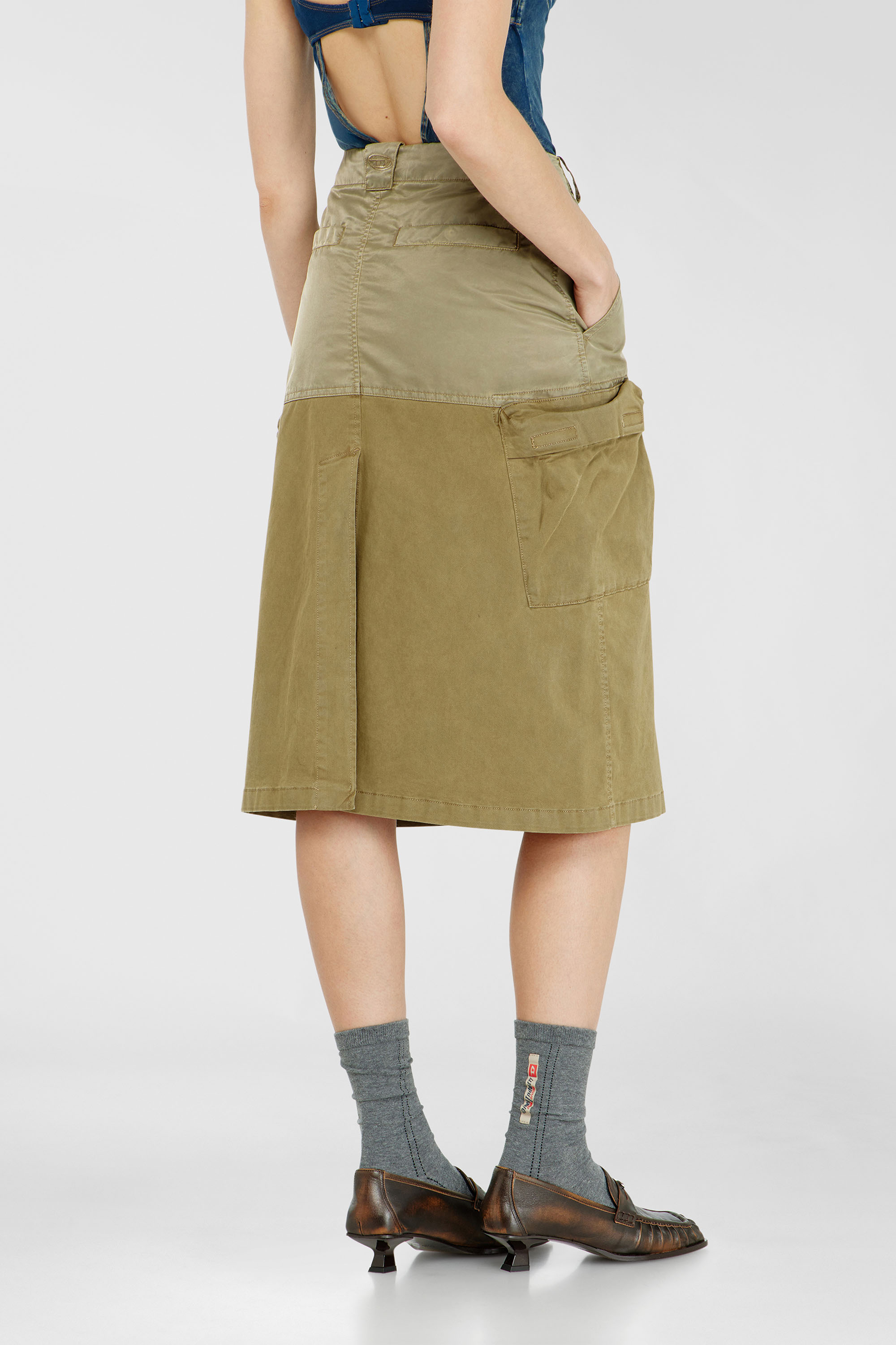 Diesel - O-DELE, Damen Cargo-Midirock aus Baumwolle und Nylon in Olivgr&uuml;n - 4