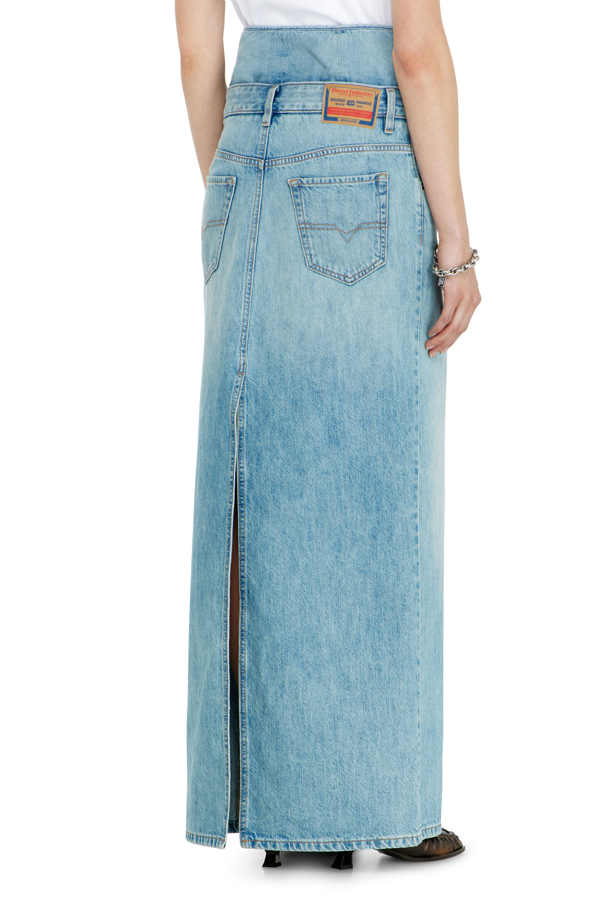 Diesel - DE-SPIVEY, Damen Jeans-Illusion Denim-Maxirock mit Schlitzen in null - 3