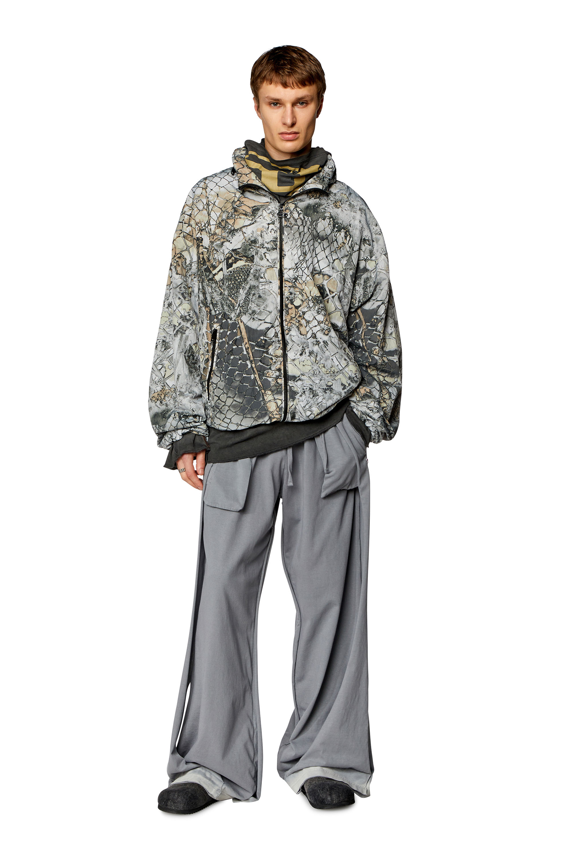 Diesel - J-DORSETT, Man's Windbreaker with abstract print in Grey - 1