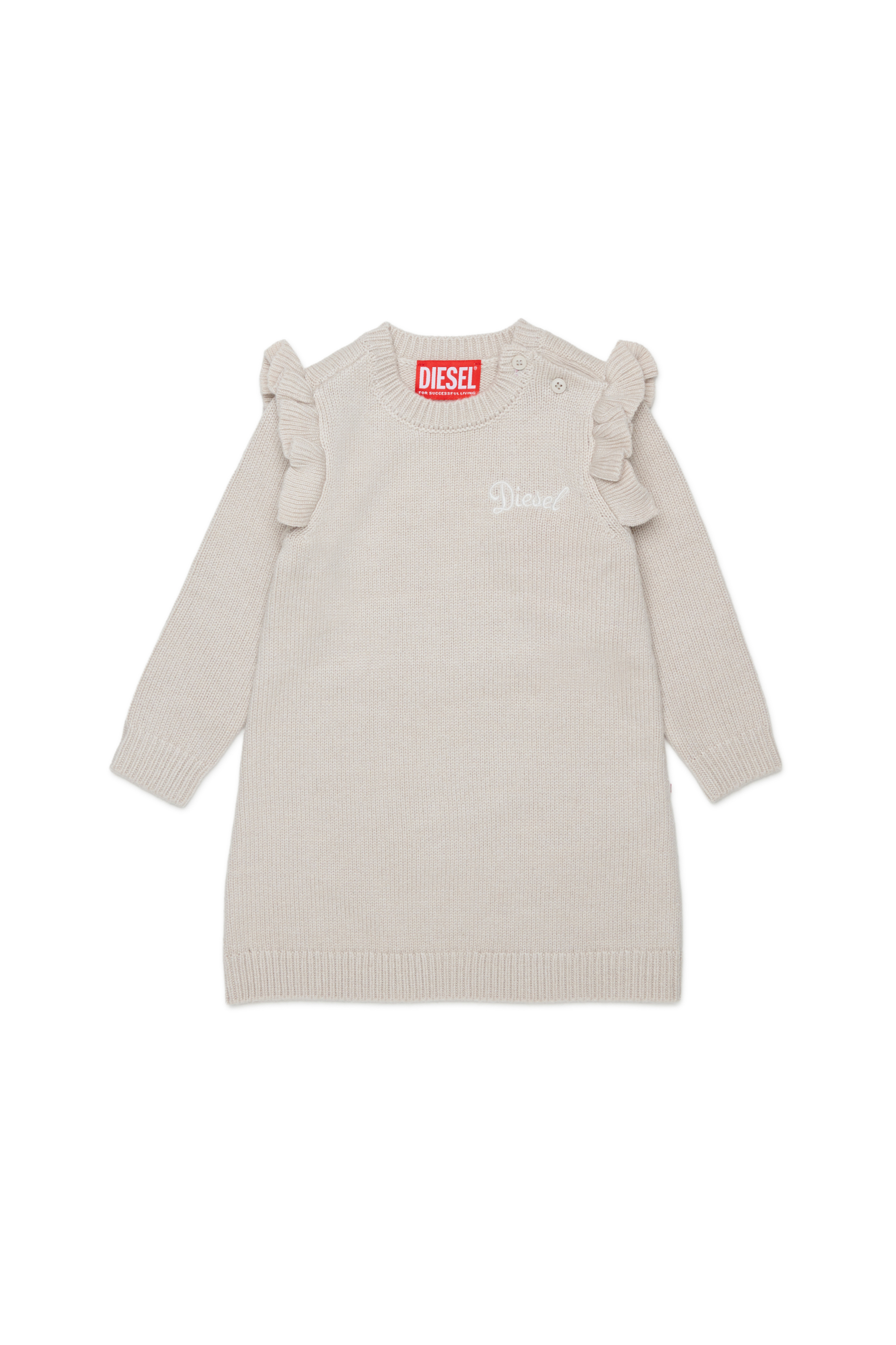 Diesel - DSCALOB, Damen Kaschmir-angereichertes R&uuml;schen-Strickkleid in Wei&szlig; - 1