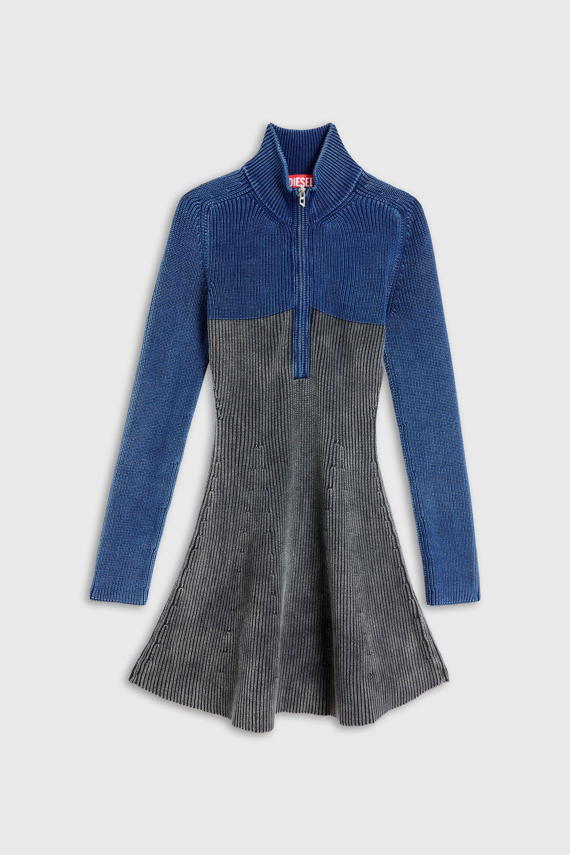 Diesel - M-HERMOSA, Damen Rippstrick-Minikleid mit zweifarbigem Denim-Effekt in Blau/Schwarz - 2