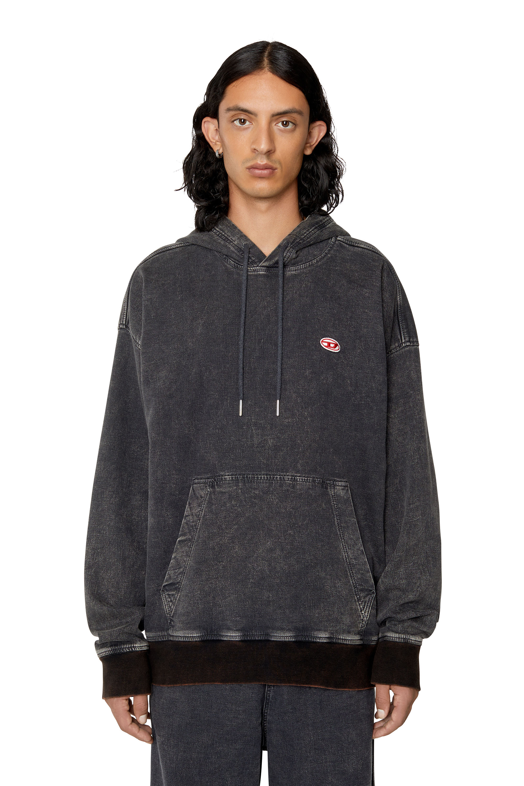 Diesel - D-UM-RIB TRACK DENIM HOODIE, Schwarz/Dunkelgrau - Image 1