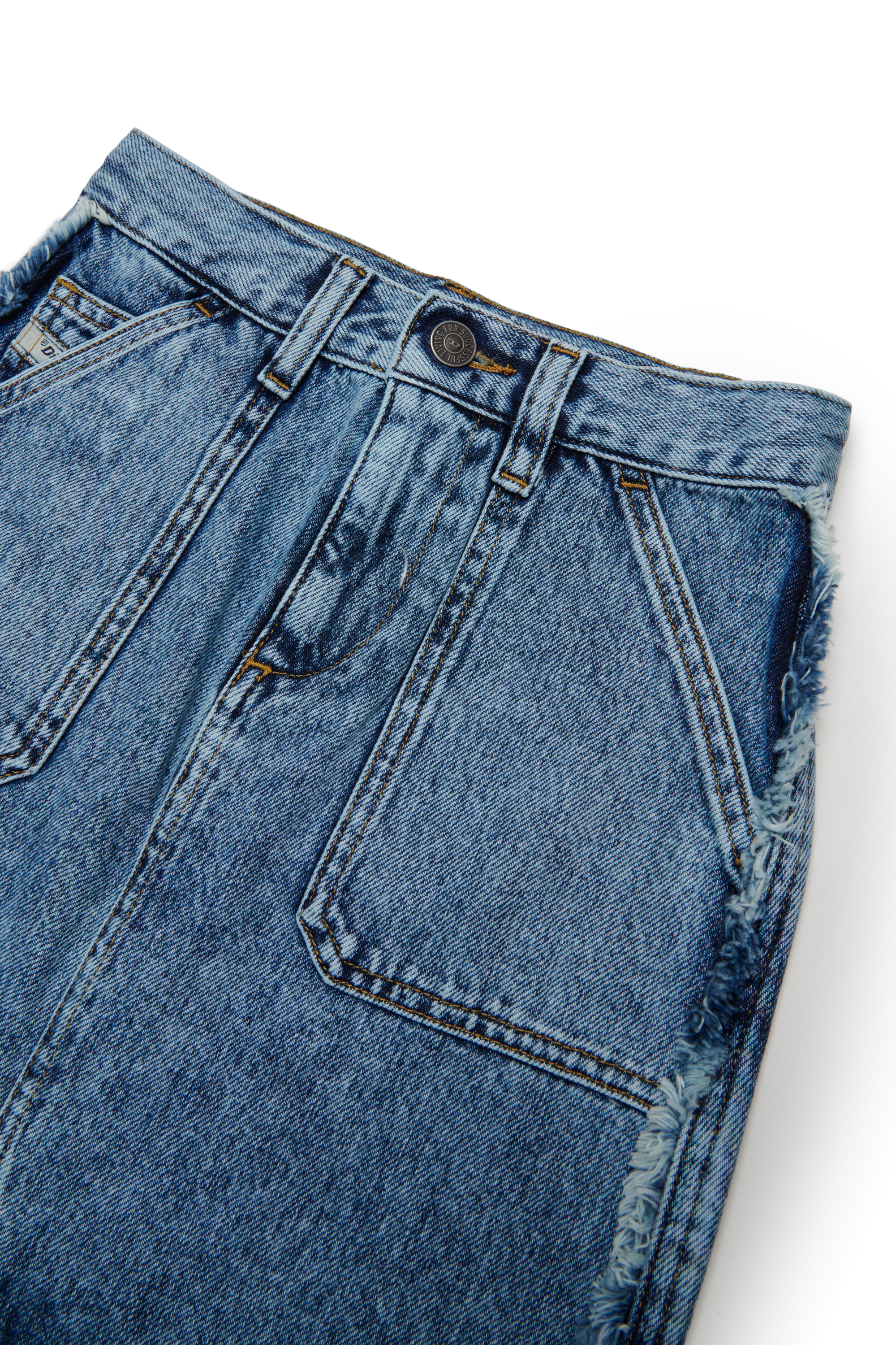 Diesel - GELKA, Woman's Frayed denim skirt with rose patch in Medium blue - 3
