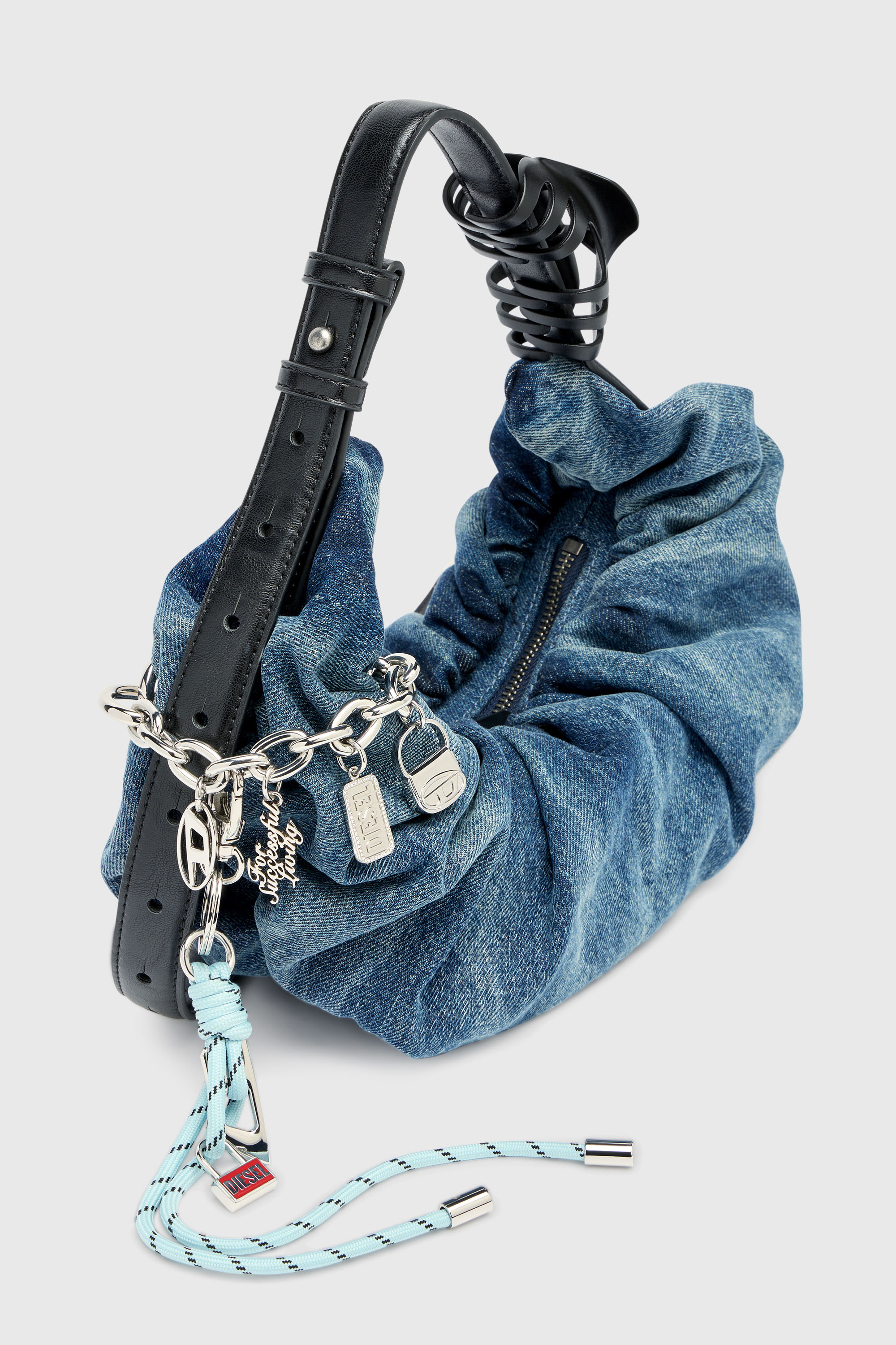 Diesel - GRAB-D HOBO S, Damen Grab-D S-Kleine, geknitterte Hobo-Tasche aus behandeltem Denim in Mittelblau - 2