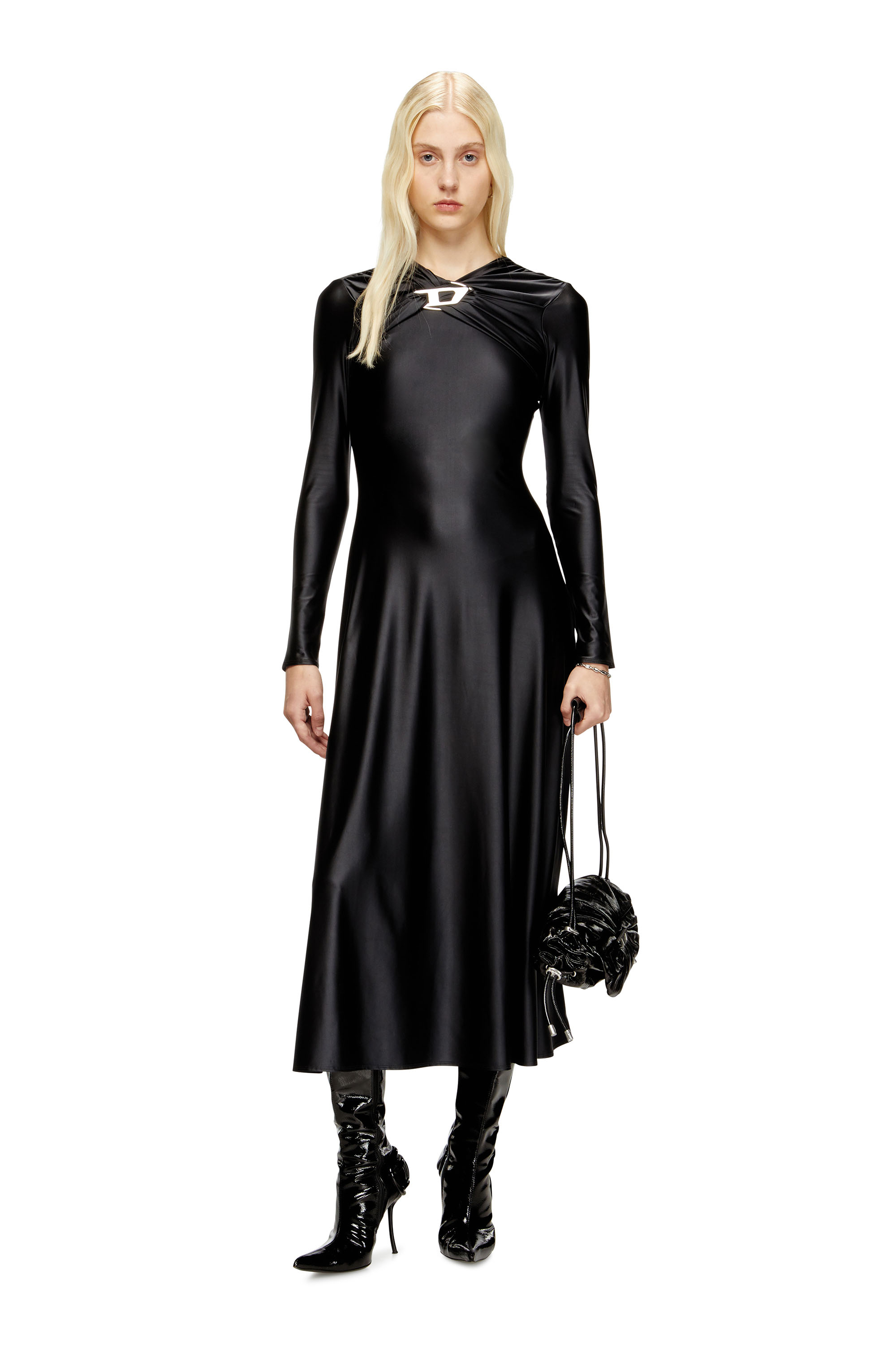 Diesel - D-IAMO, Damen Drapiertes Nylon-Kleid in Schwarz - 1