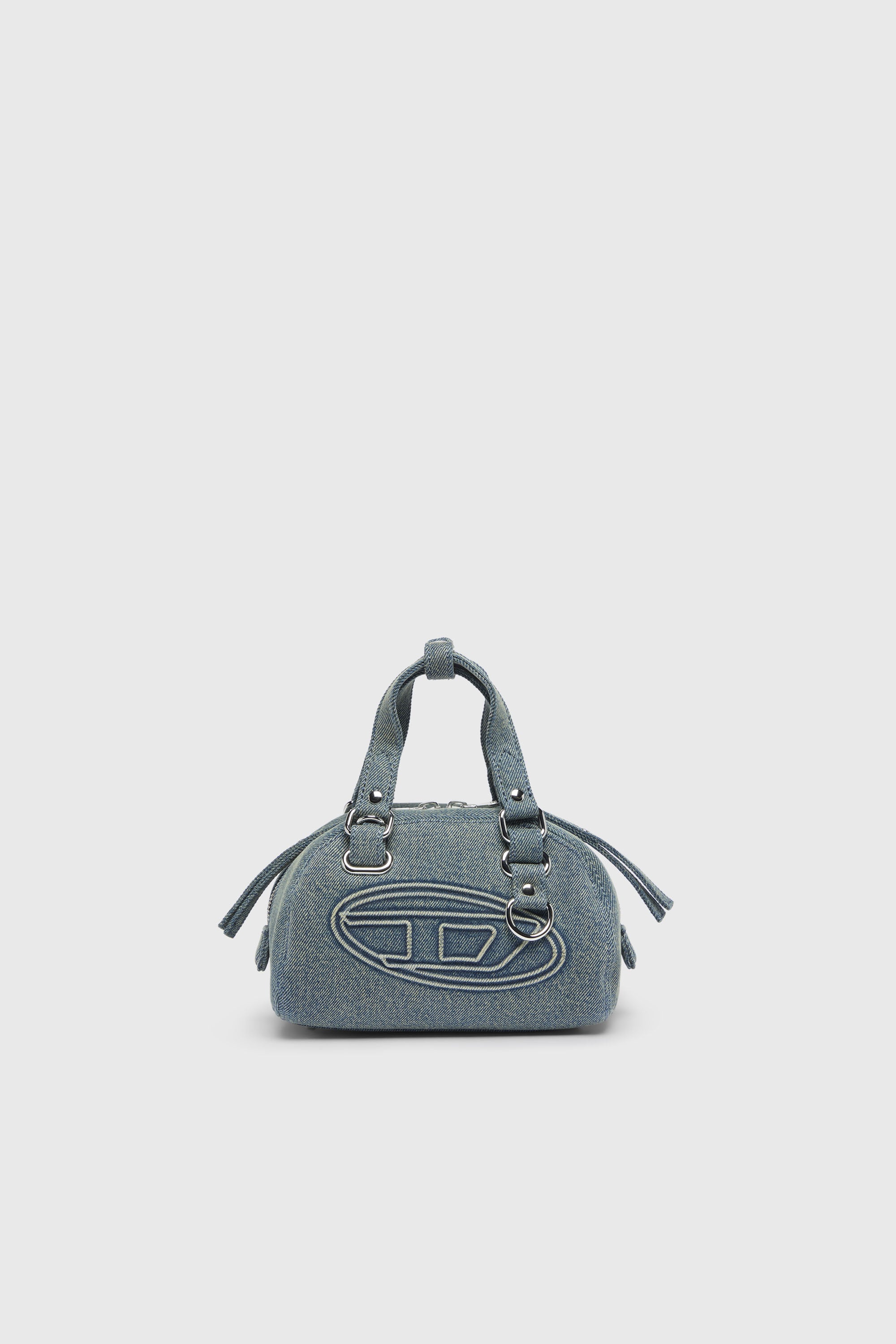Diesel - 1DR DOME SOFT CROSSBODY, Unisex 1DR Dome-Kleine-Bowlingtasche aus Denim mit Oval D Logo in Hellblau - 1