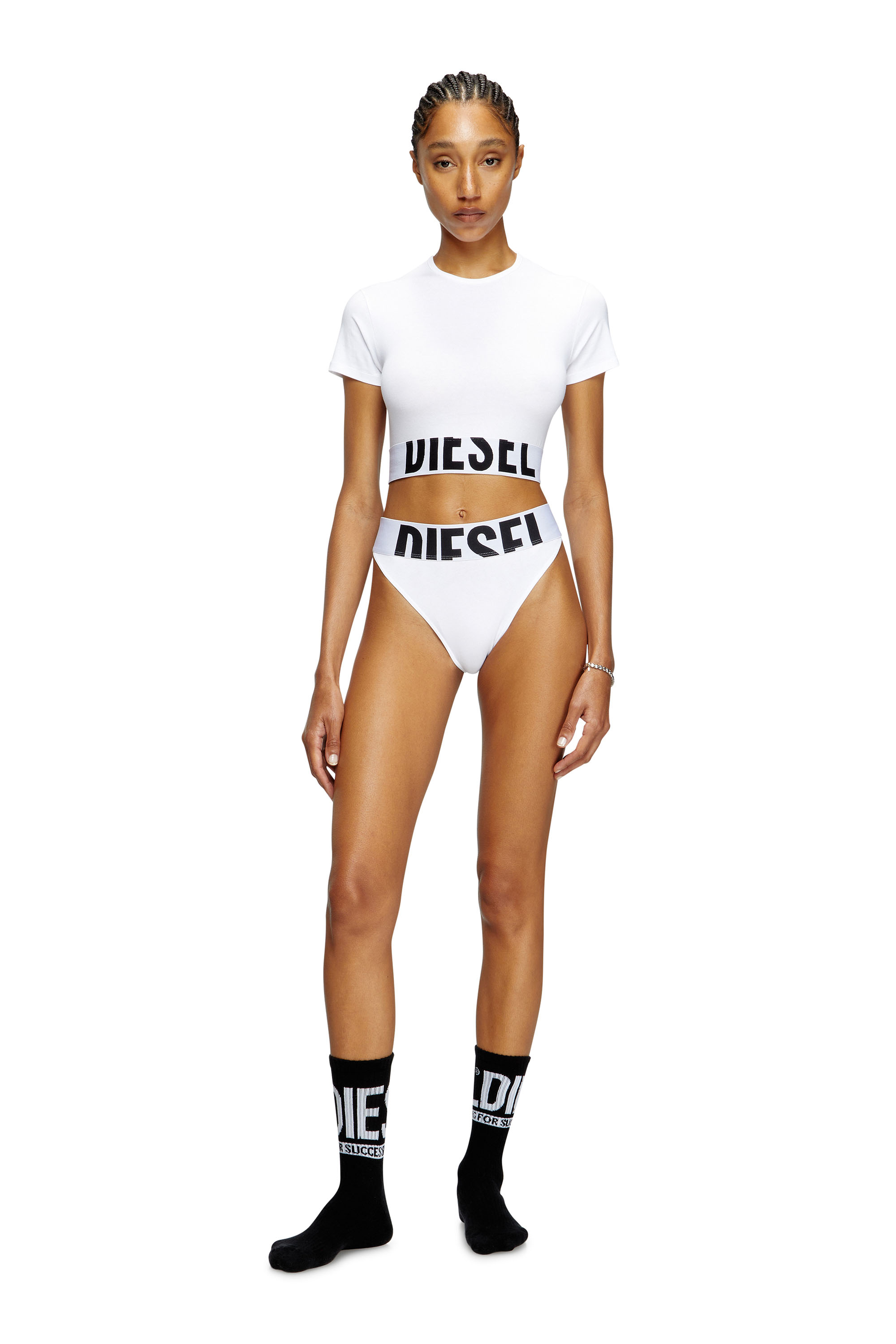 Diesel - UFTEE-SPORT-CROPPED-T-SHIRT, Damen Sportliches verkürztes Top mit Logo-Band in Weiß - 2
