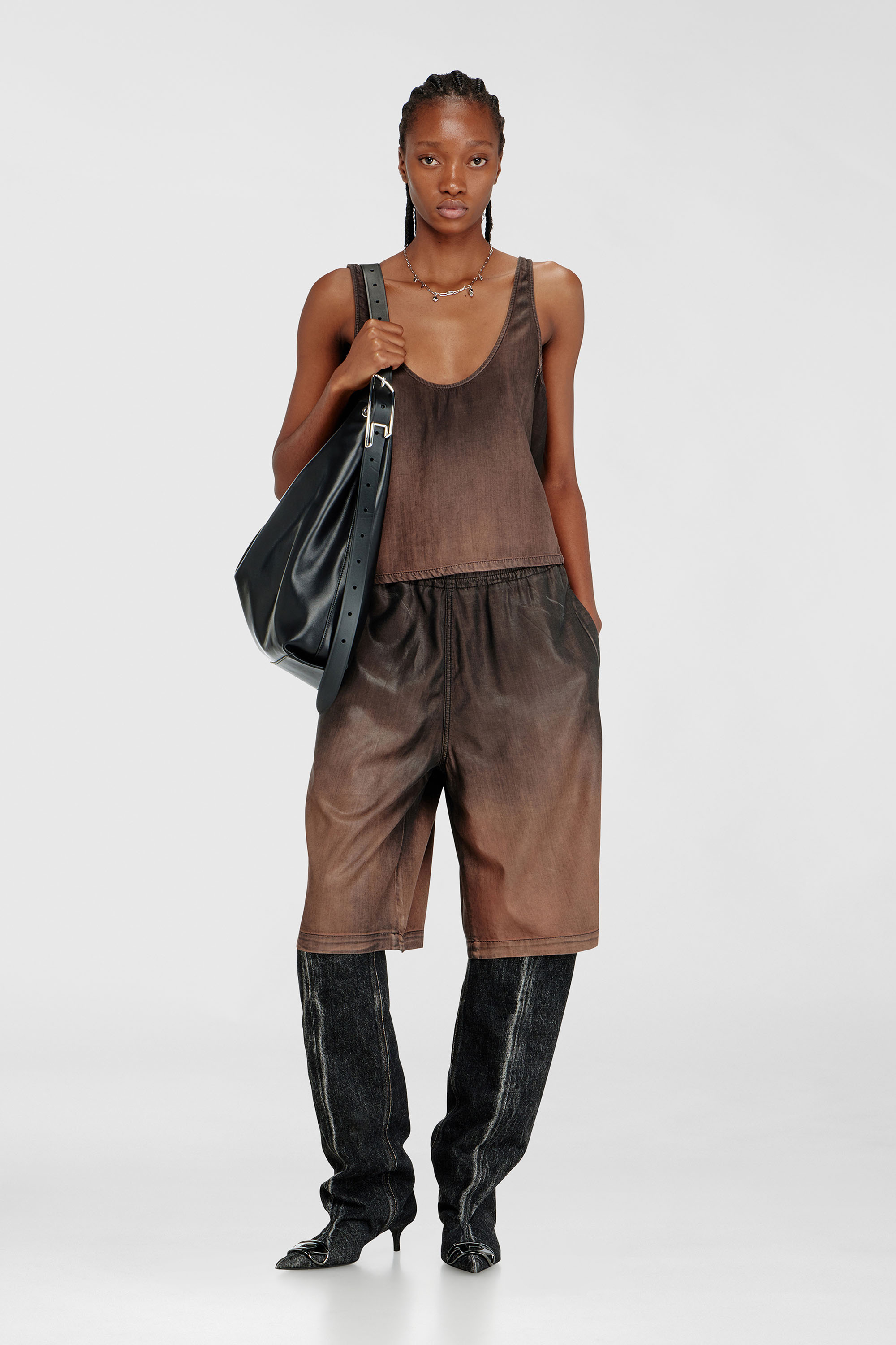 Diesel - DE-NORIAN-S, Damen Tanktop aus flie&szlig;endem, beschichtetem Denim in Braun - 2