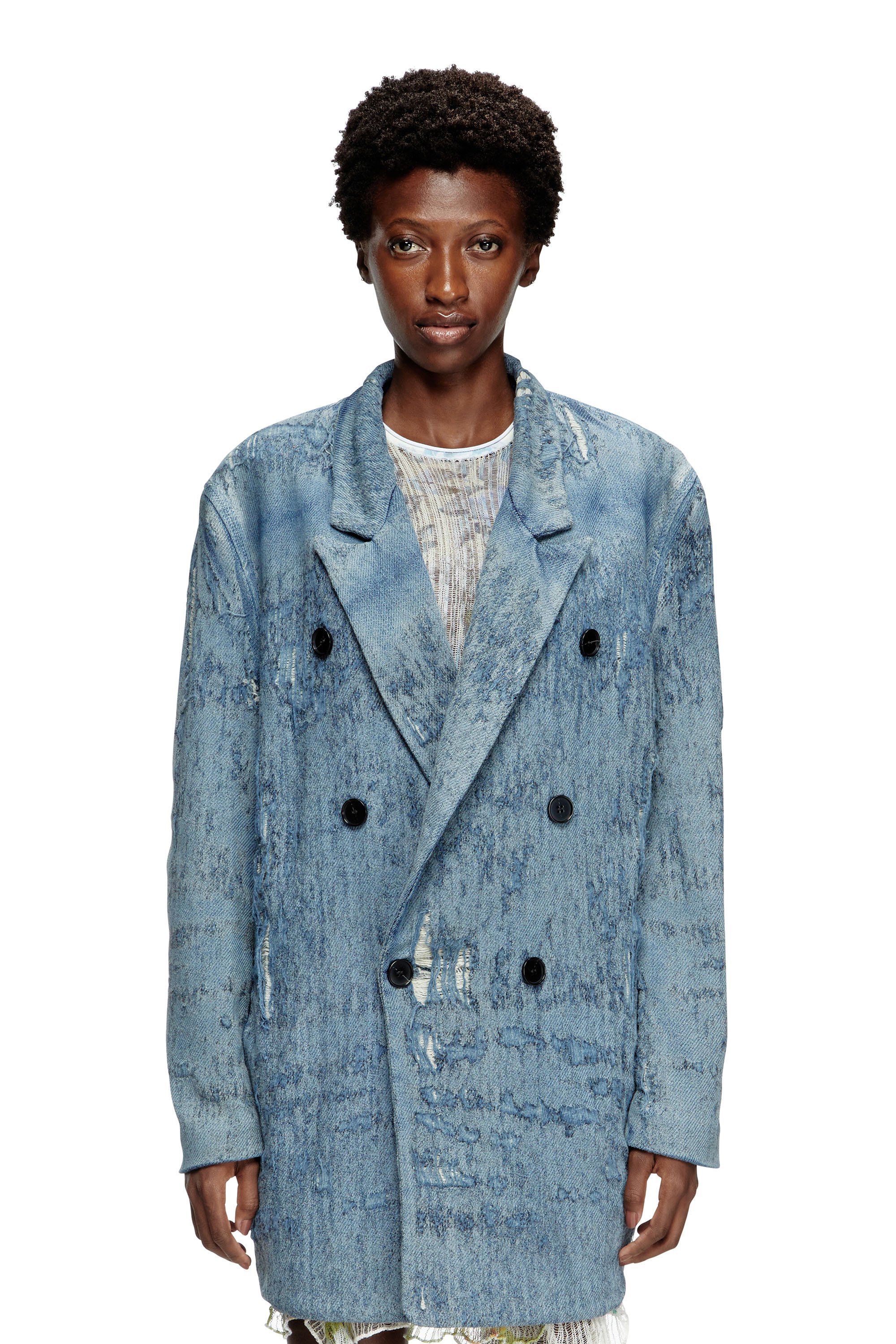 Diesel - D-PEKKA-FSG2, Unisex Blazer aus ultra-zerstörtem Jacquard-Denim in Hellblau - 6