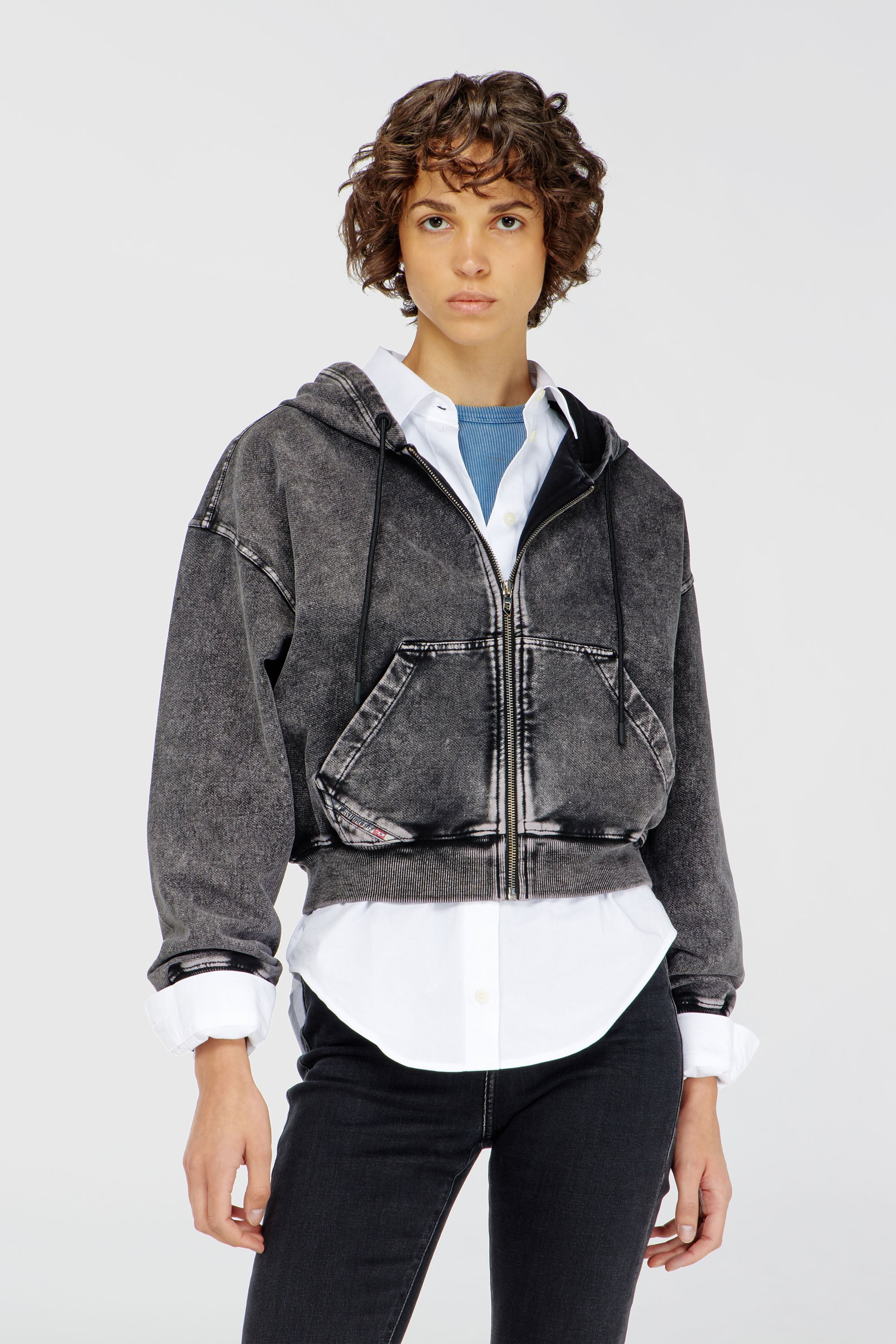 Diesel - F-ELYCY-AA2, Damen Hoodie mit Denim-Effekt in Dunkelgrau - 1