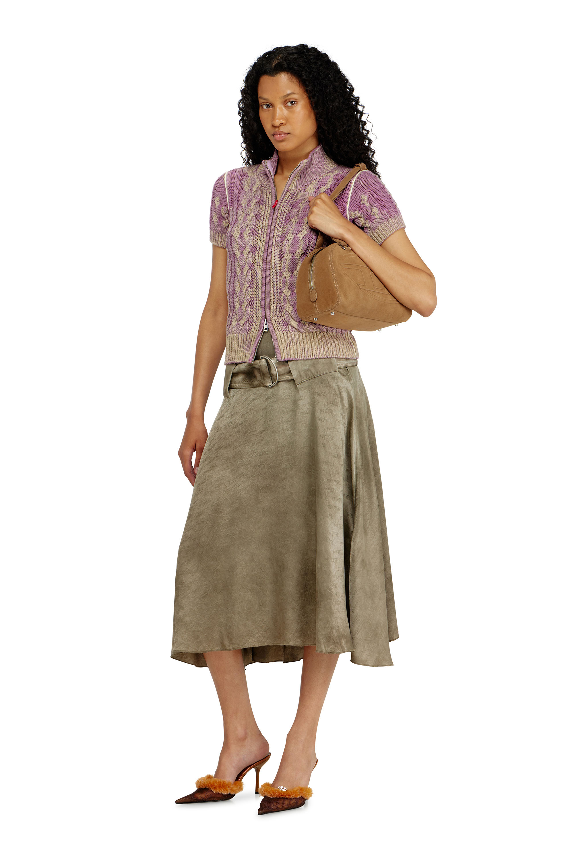 Diesel - 1DR DOME SHOULDER, Unisex 1DR Dome-Suede Schultertasche mit Oval D Logo in Beige - 2