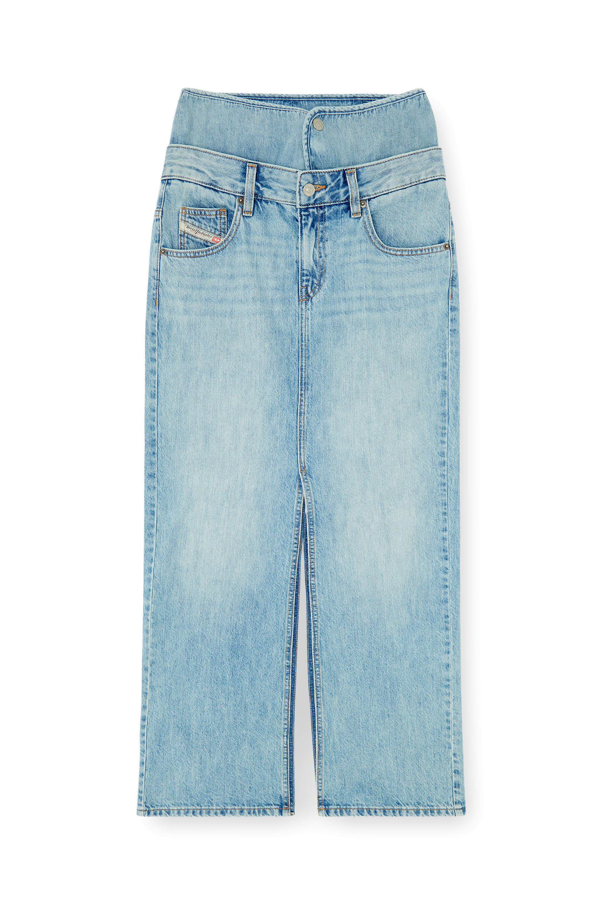 Diesel - DE-SPIVEY, Damen Jeans-Illusion Denim-Maxirock mit Schlitzen in null - 4