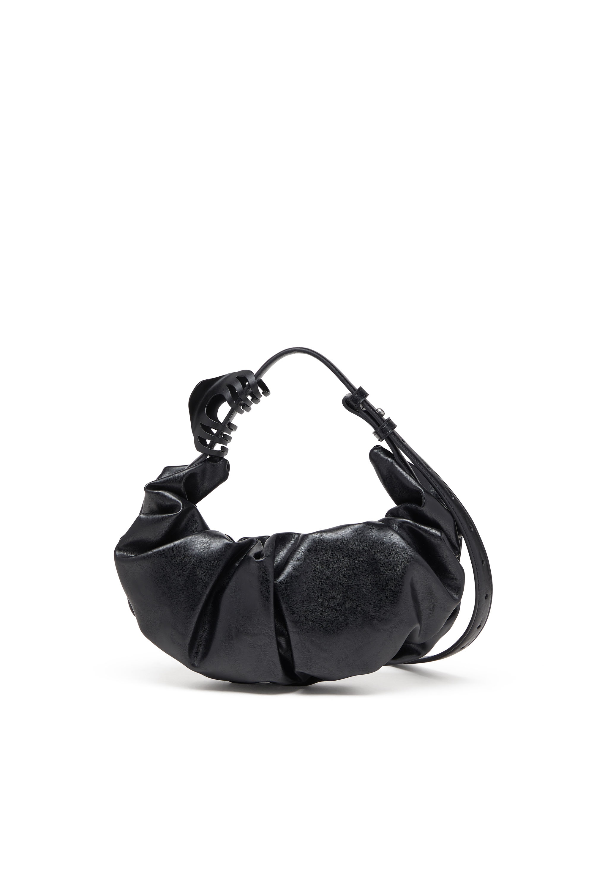Diesel - GRAB-D HOBO S, Damen Kleine zerknitterte Hobo-Tasche aus glänzendem PU in Schwarz - 2