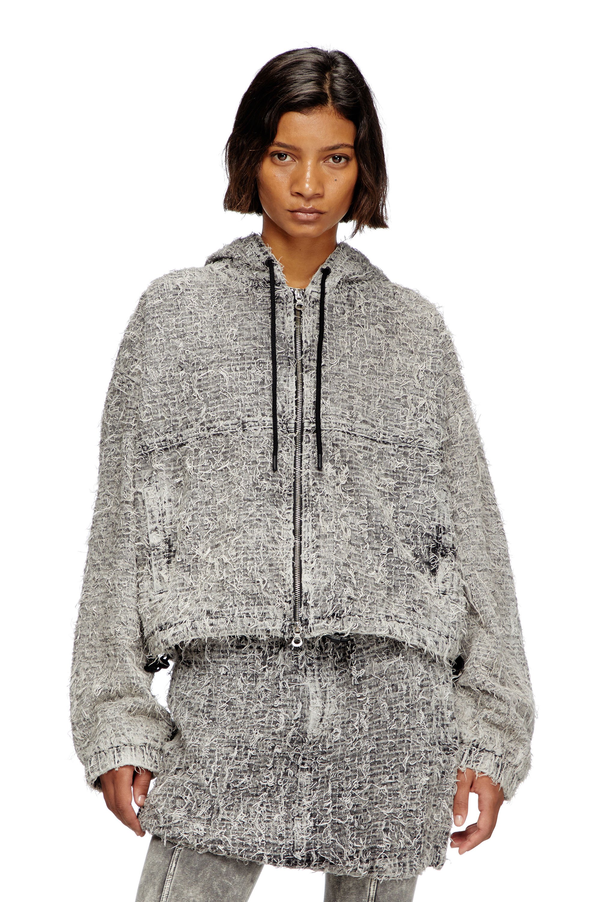 Diesel - DE-FLOW-S1, Damen Jacke mit Kapuze aus Bouclé-Denim in Grau - 1