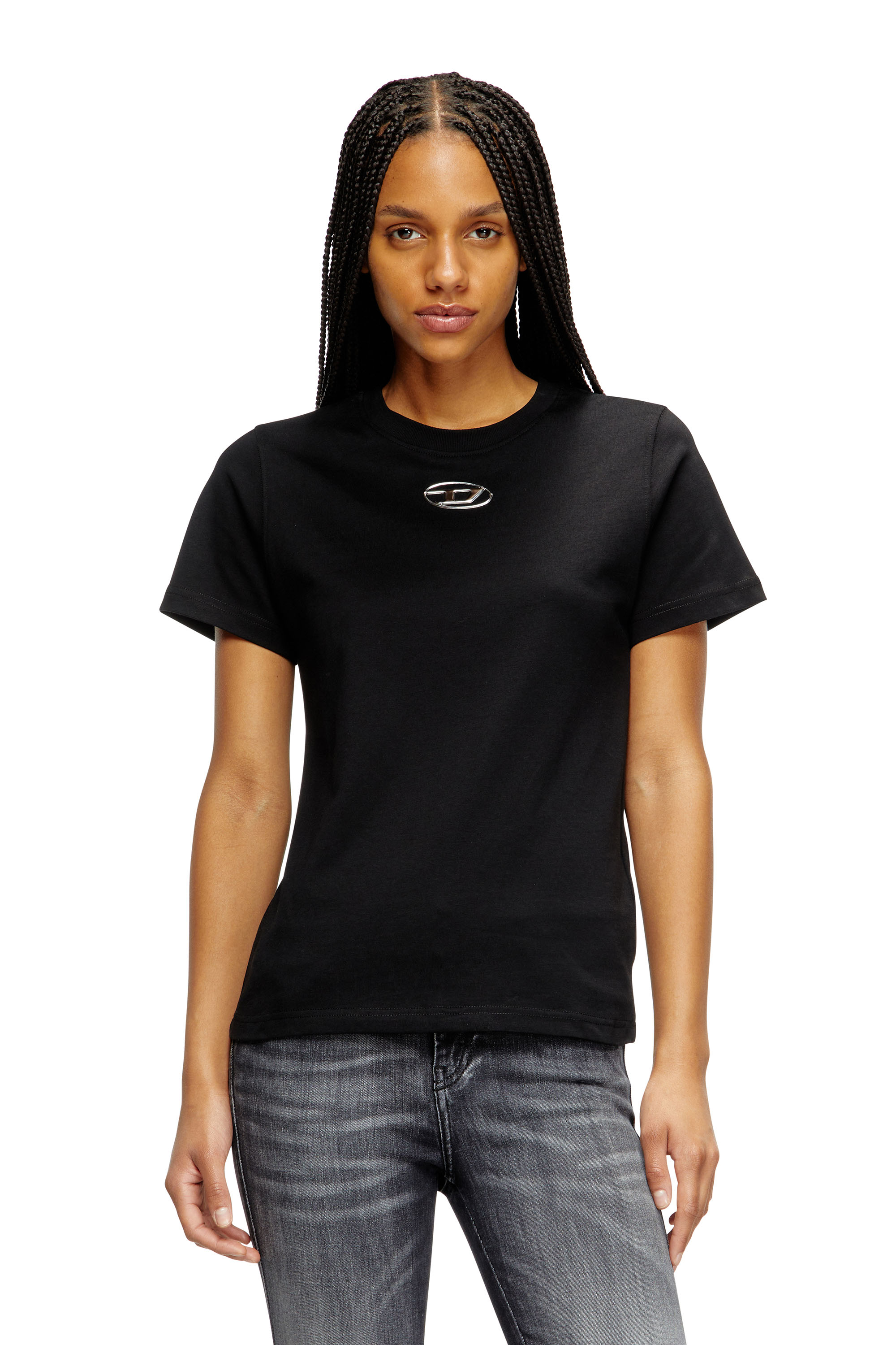 Diesel - T-REGS-OD-Q1, Damen T-Shirt in regul&auml;rem Fit mit-Oval D in Schwarz - 1