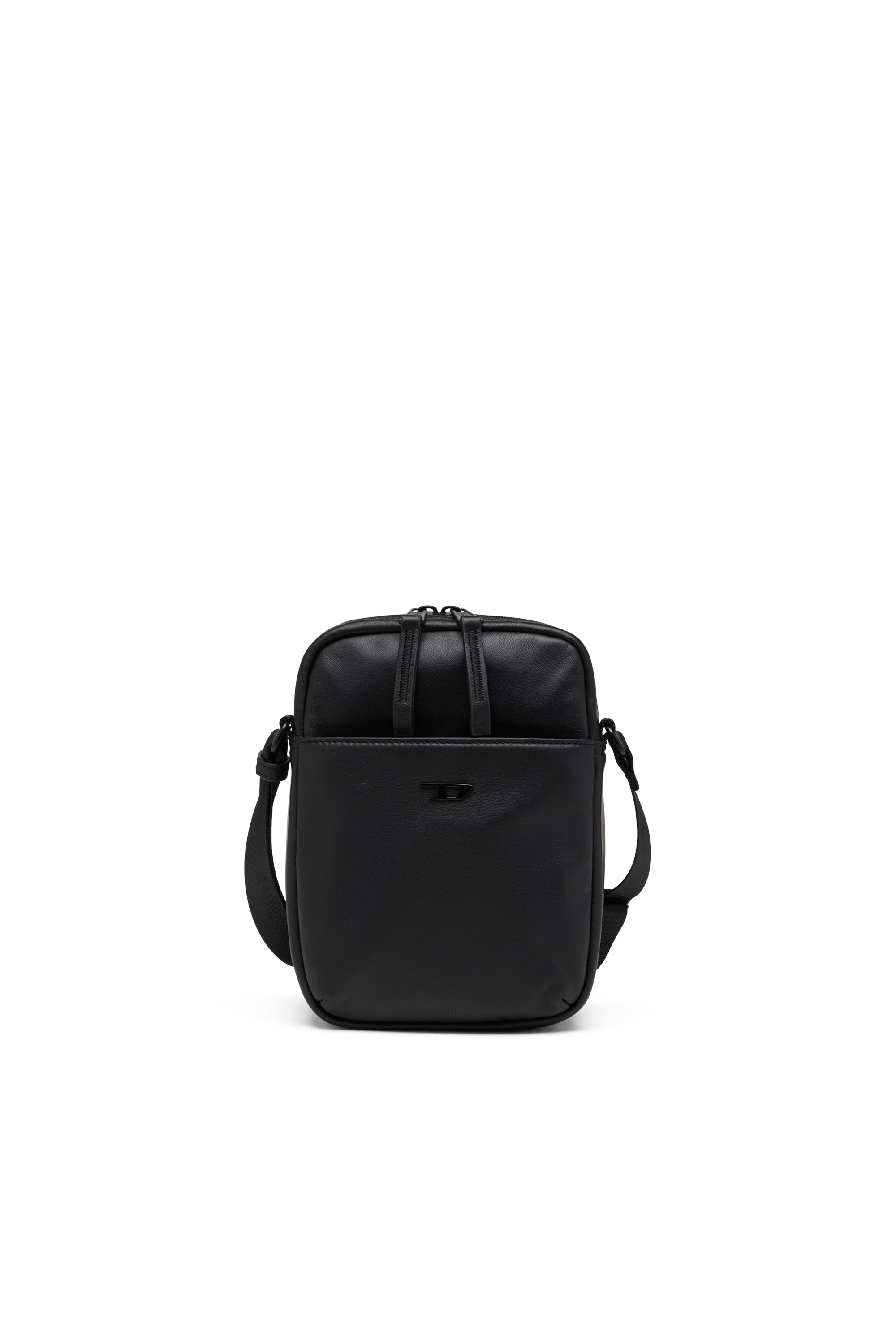 Diesel - RAVE CROSSBODY X, Man's Rave-Leather crossbody bag with tonal metal D in Black - 1