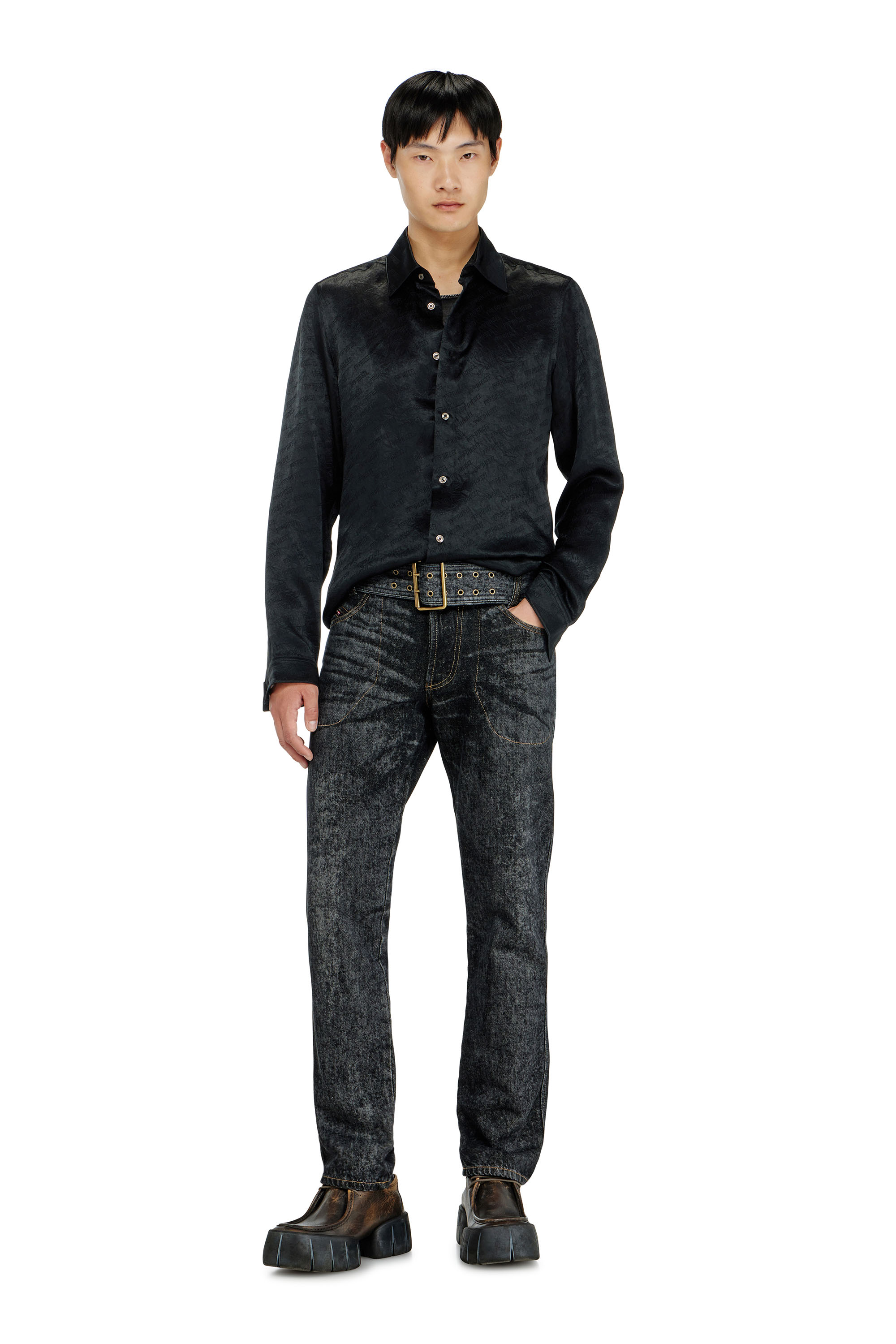 Diesel - S-KINNY-EFBZ, Herren Shirt aus logo-jacquard-crinkled-satin in null - 2