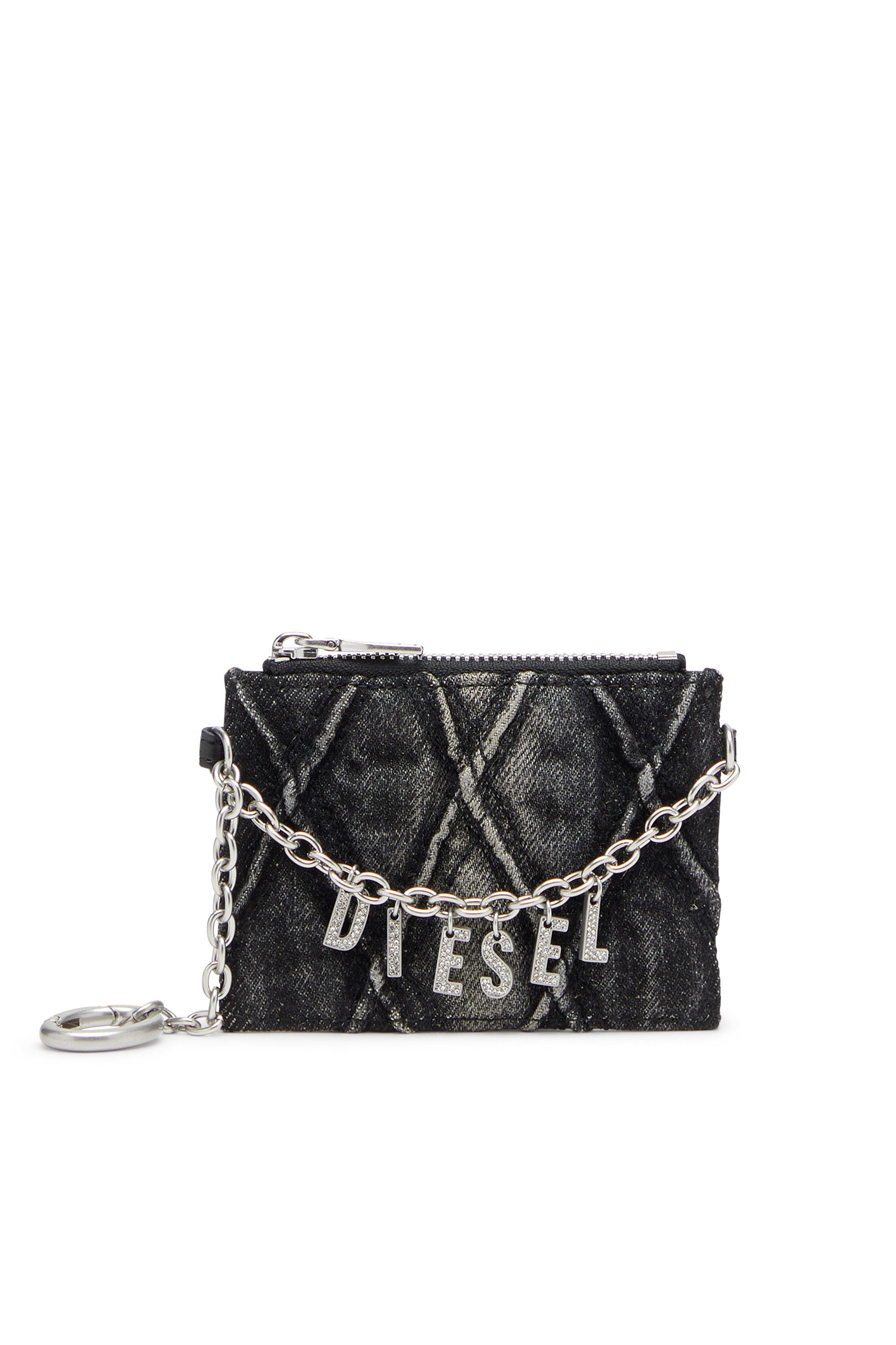 Diesel - CARD HOLDER WITH CHAIN, Damen Kartenetui mit Kette und Reißverschluss-Münzfach in Dunkelgrau - 1