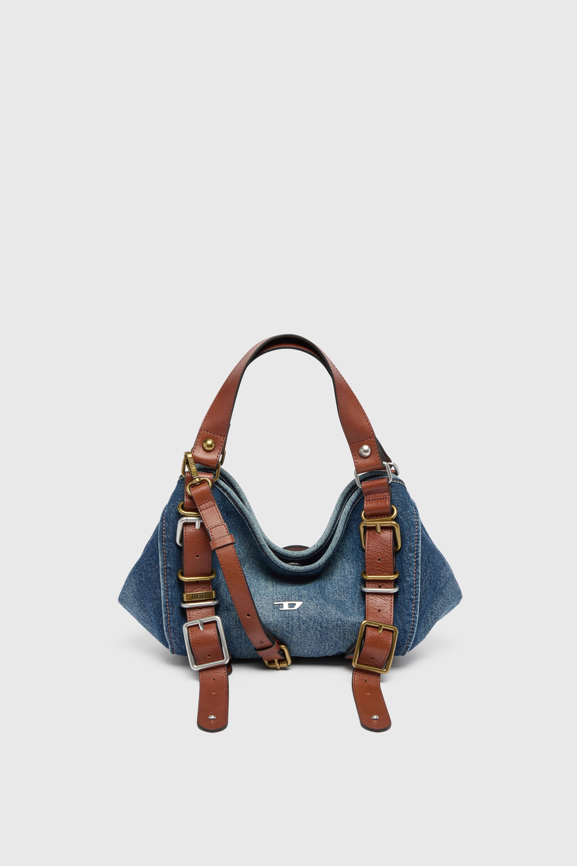 Diesel - D-ONE TOPHANDLE S, Damen D-One-Small Top-Handle-Tasche aus Denim und Leder in Blau - 1