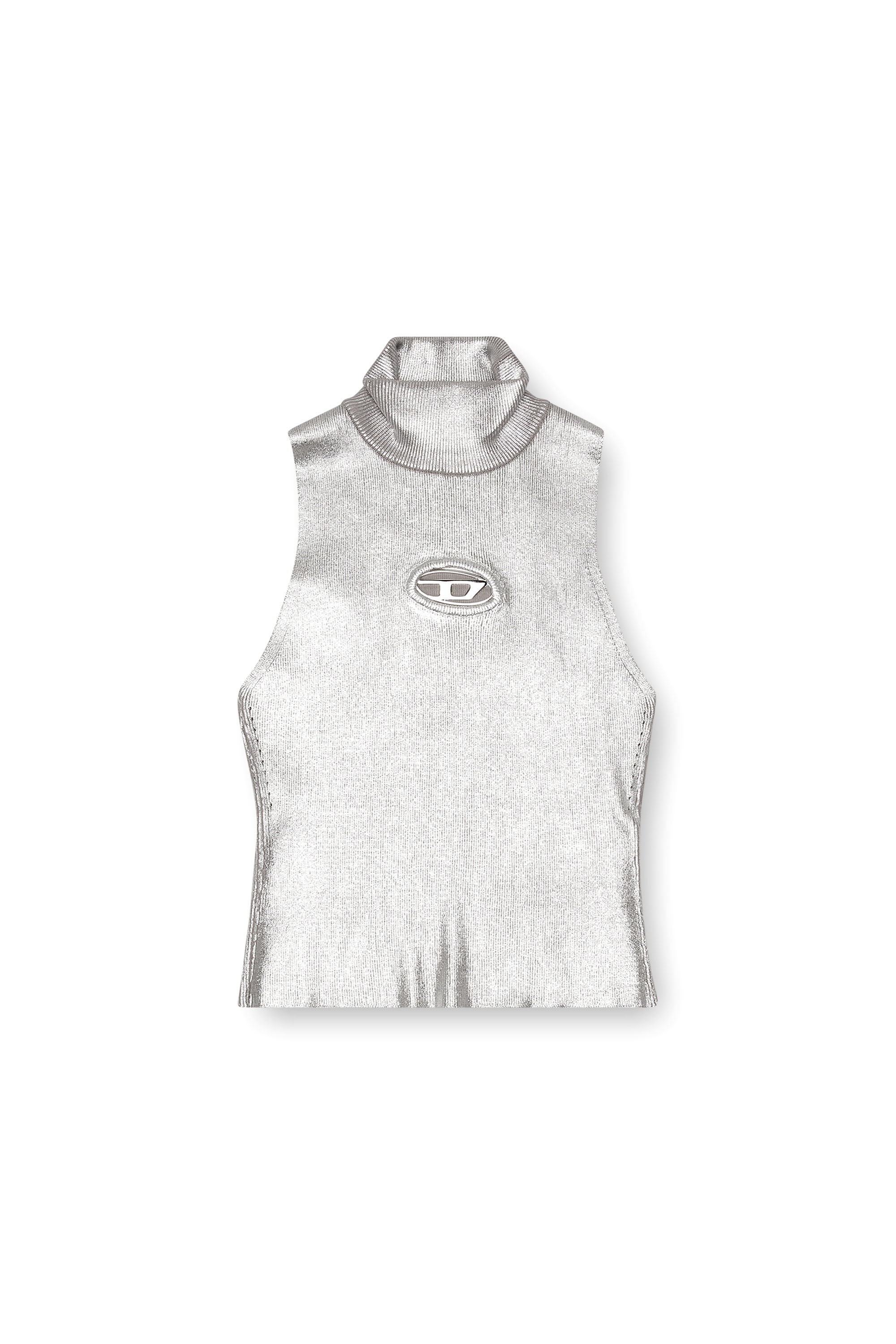 Diesel - M-ONERVAX-TOP, Damen Tanktop aus Metallic-Strick in Silber - 3