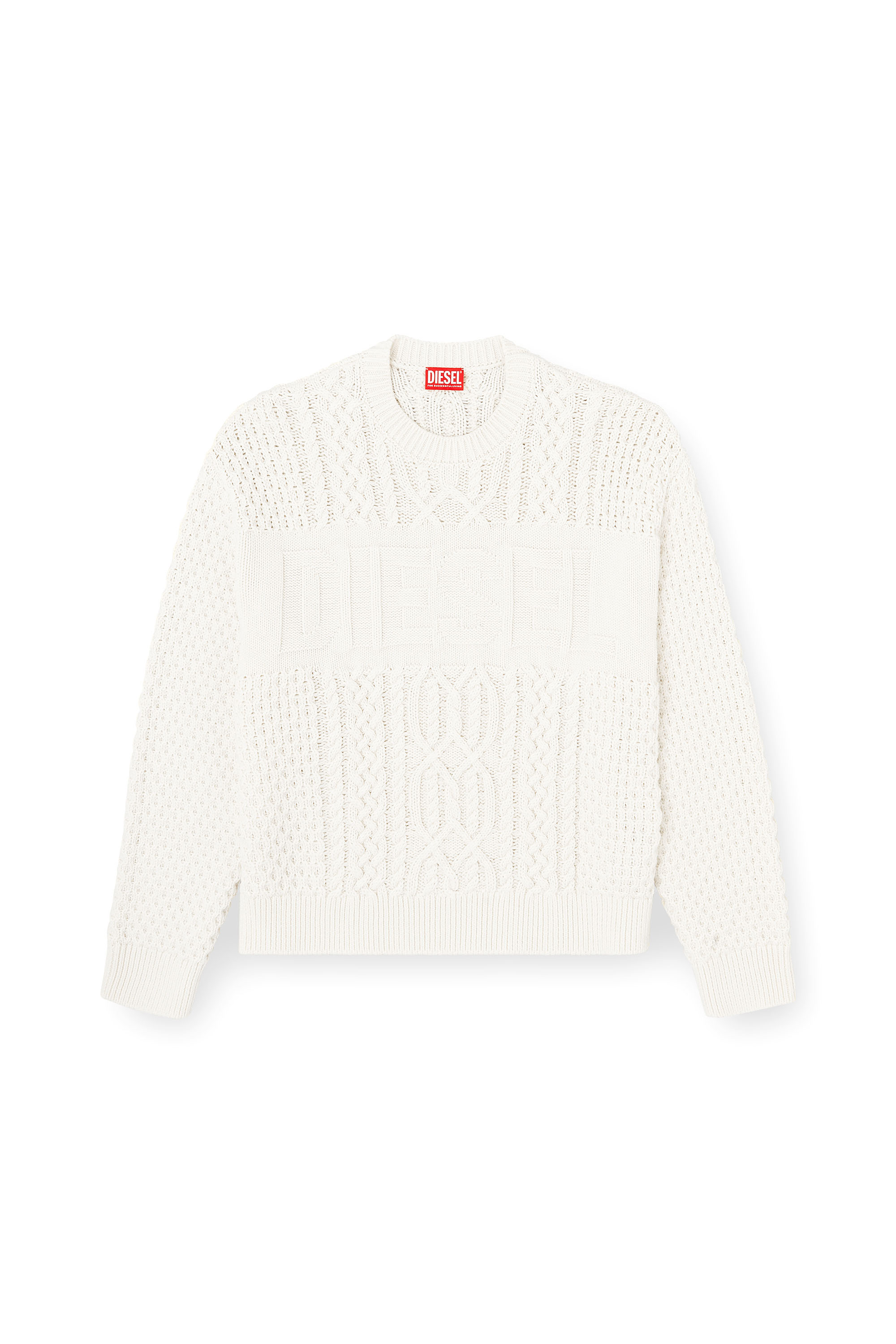 Diesel - K-AUBIN, Herren Cable-knit jumper with Diesel logo in Weiß - 3