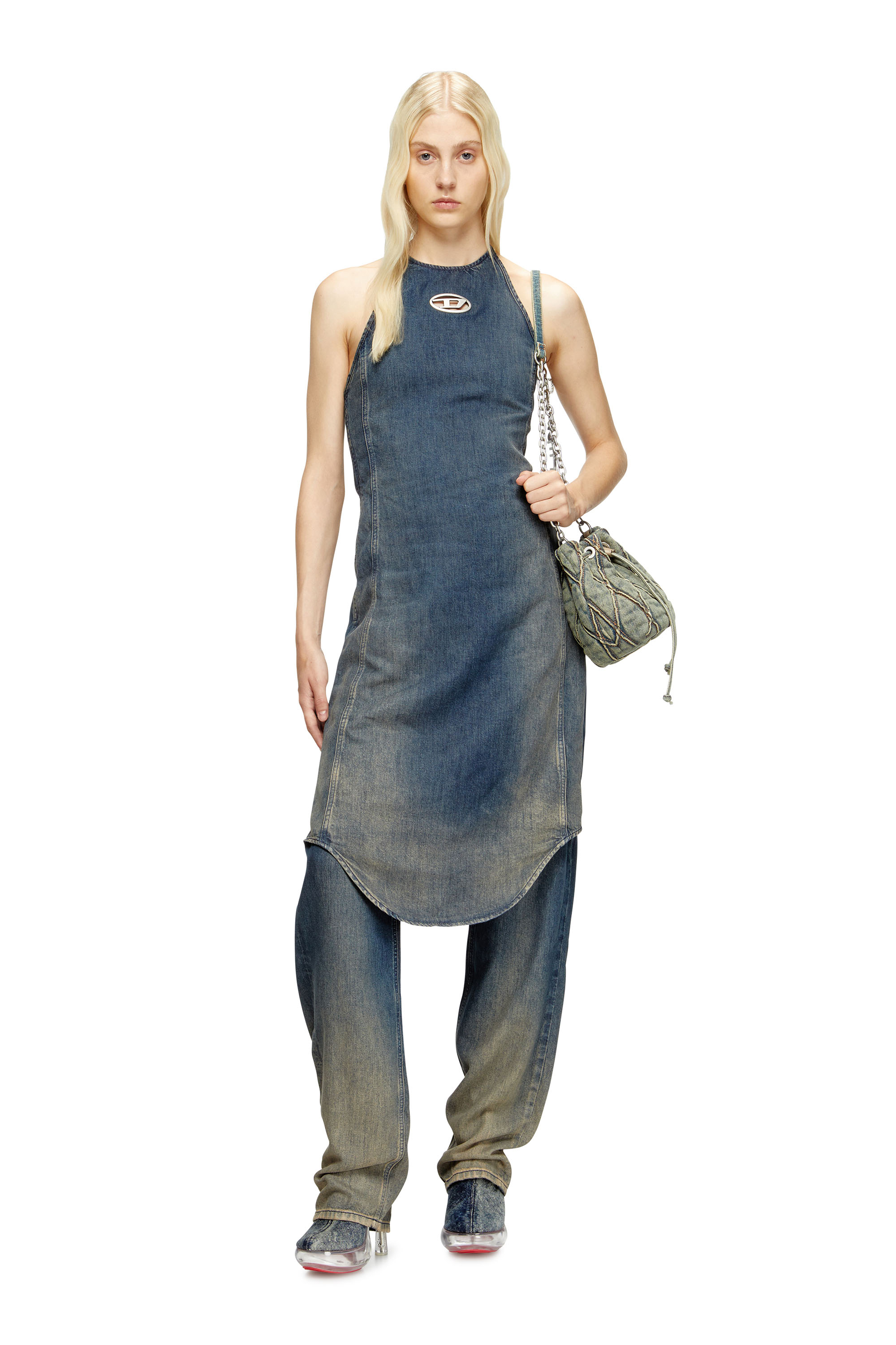 Diesel - DE-CYNTHIA-S, Damen Neckholder-Jumpsuit aus fließendem Farbverlauf-Denim in Dunkelblau - 1