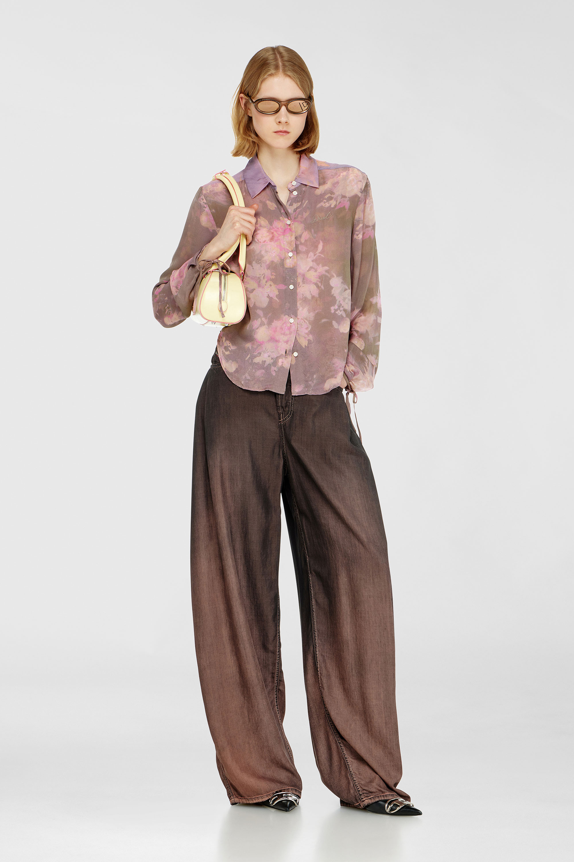 Diesel - C-LEVER, Damen Chiffon-Bluse mit all-over Blumenprint in Rosa/Violett - 1