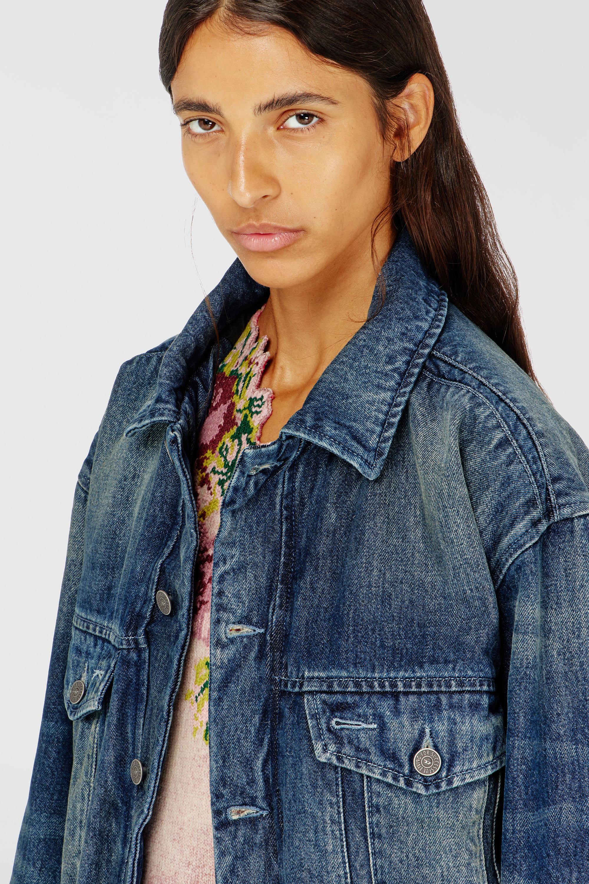 Diesel - DE-MORVI-FSJ, Damen Elastische Truckerjacke aus Denim in Dunkelblau - 5