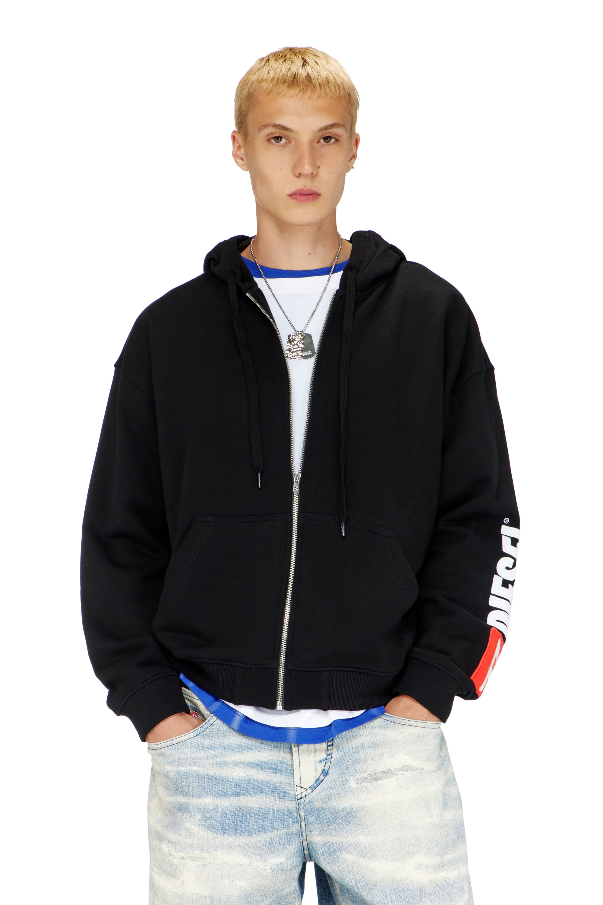 Diesel - S-BOXT-ZIP-HOOD-DIV, Herren Hoodie mit Logo-Patch-Stickerei in Schwarz - 1