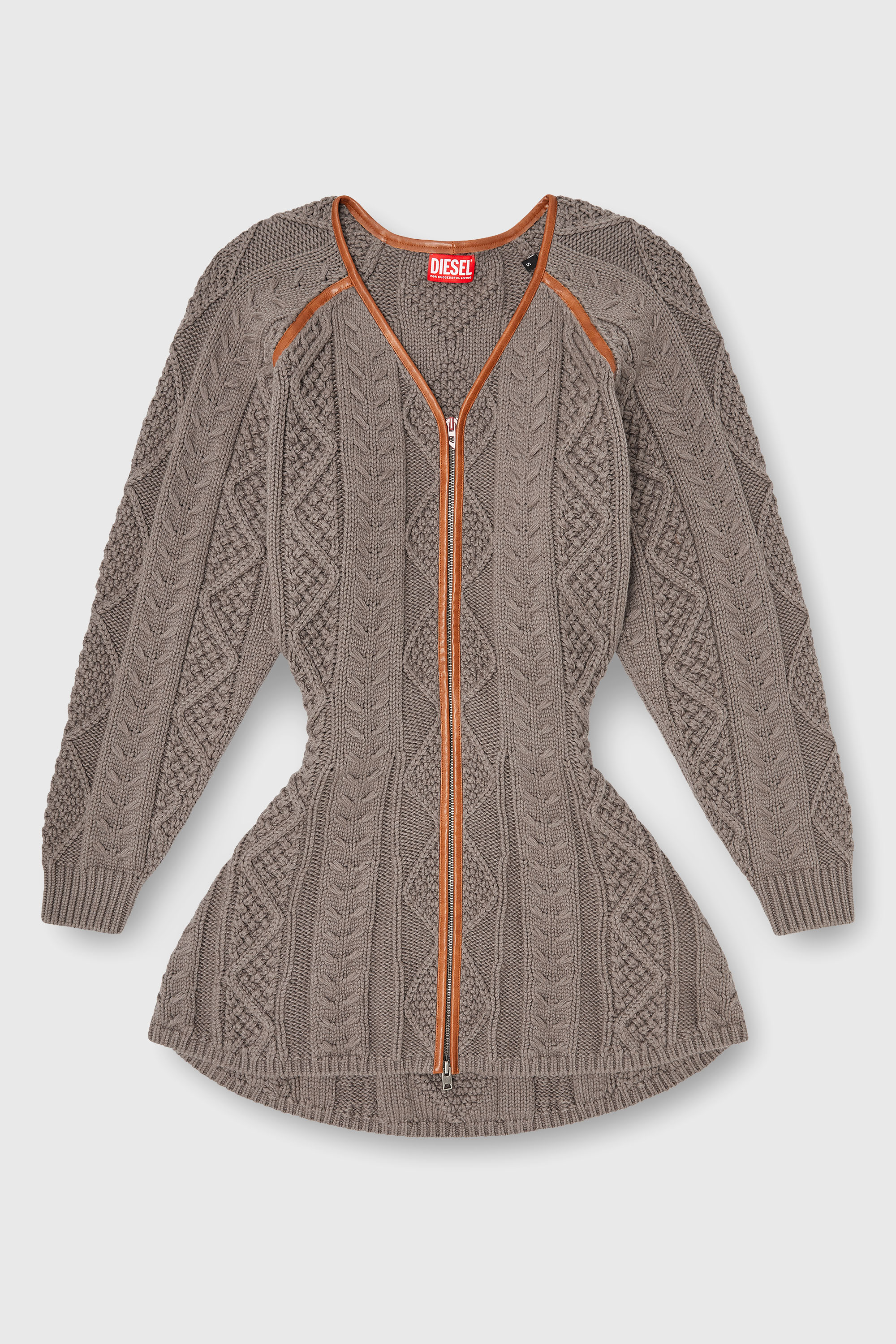 Diesel - M-INTESSE, Damen Mini-Strickkleid im Zopfmuster in Grau - 1