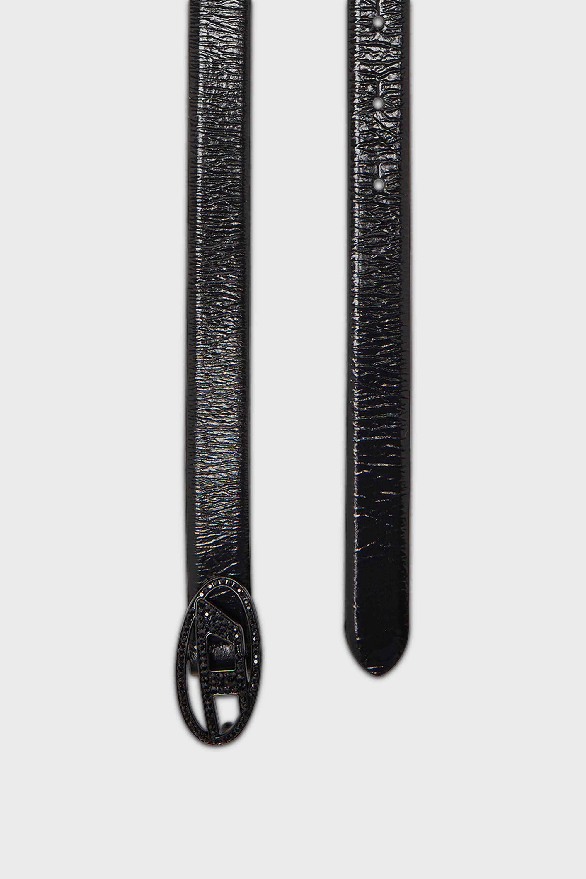 Diesel - B-1DR STRASS 20, Damen 2 cm breiter Lederg&uuml;rtel mit Kristallschlie&szlig;e in Schwarz - 2