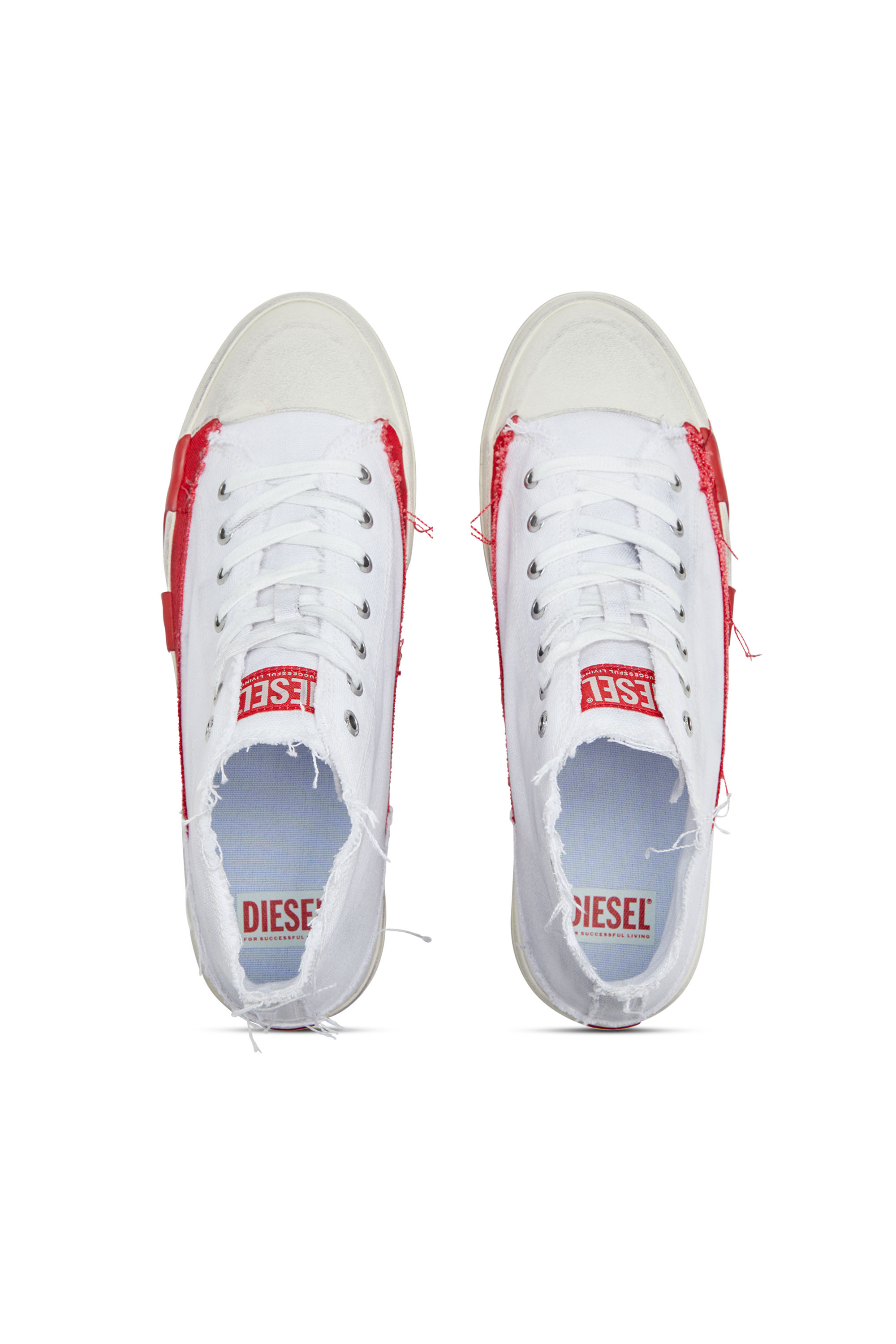 Diesel - S-D-VERSE MID, Herren S-D-Verse-High Top-Sneakers aus Canvas mit Schmutz-Effekt in Weiss/Rot - 5