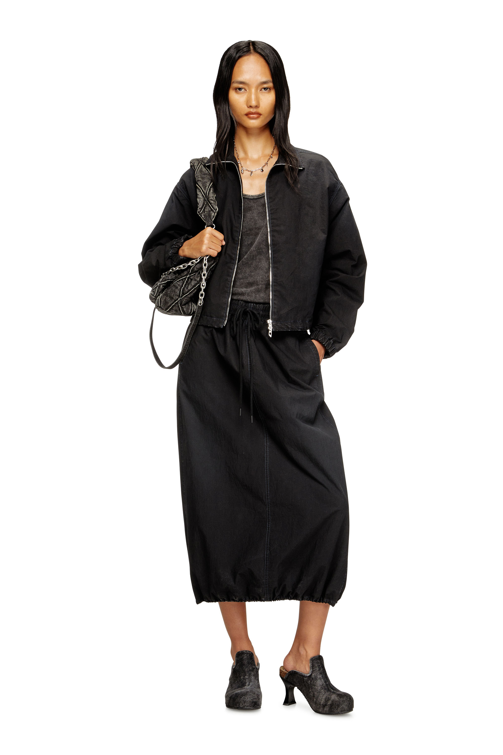 Diesel - DE-SANDERZ JOGG, Damen Technische hochgeschlossene Jacke aus JoggJeans in Schwarz - 2