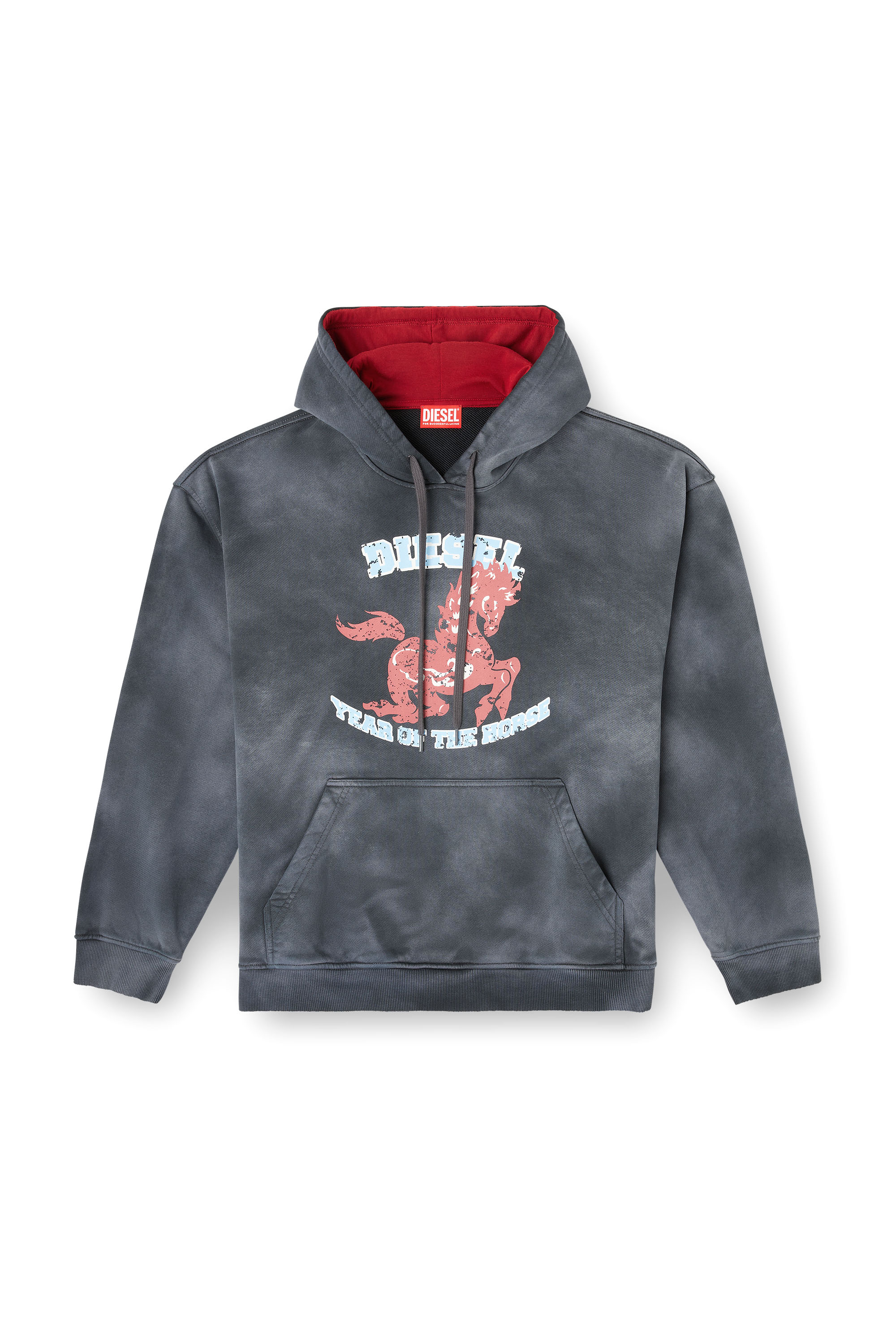 Diesel - CL-S-BOXT-HOOD-HORSE, Herren Tie-Dye-Hoodie mit Pferde-Print in Grau - 2