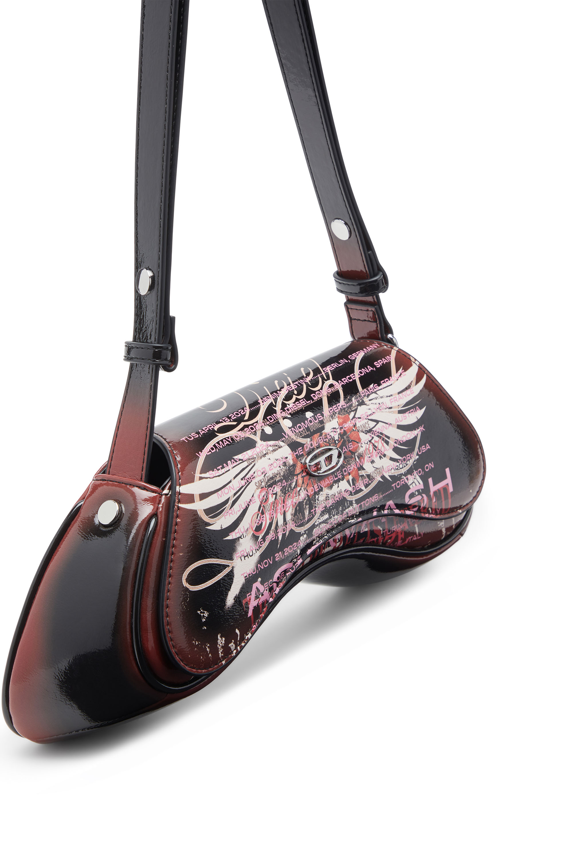 Diesel - PLAY CROSSBODY, Damen Play-Schultertasche mit glänzendem PU-Print in Schwarz/Braun - 5