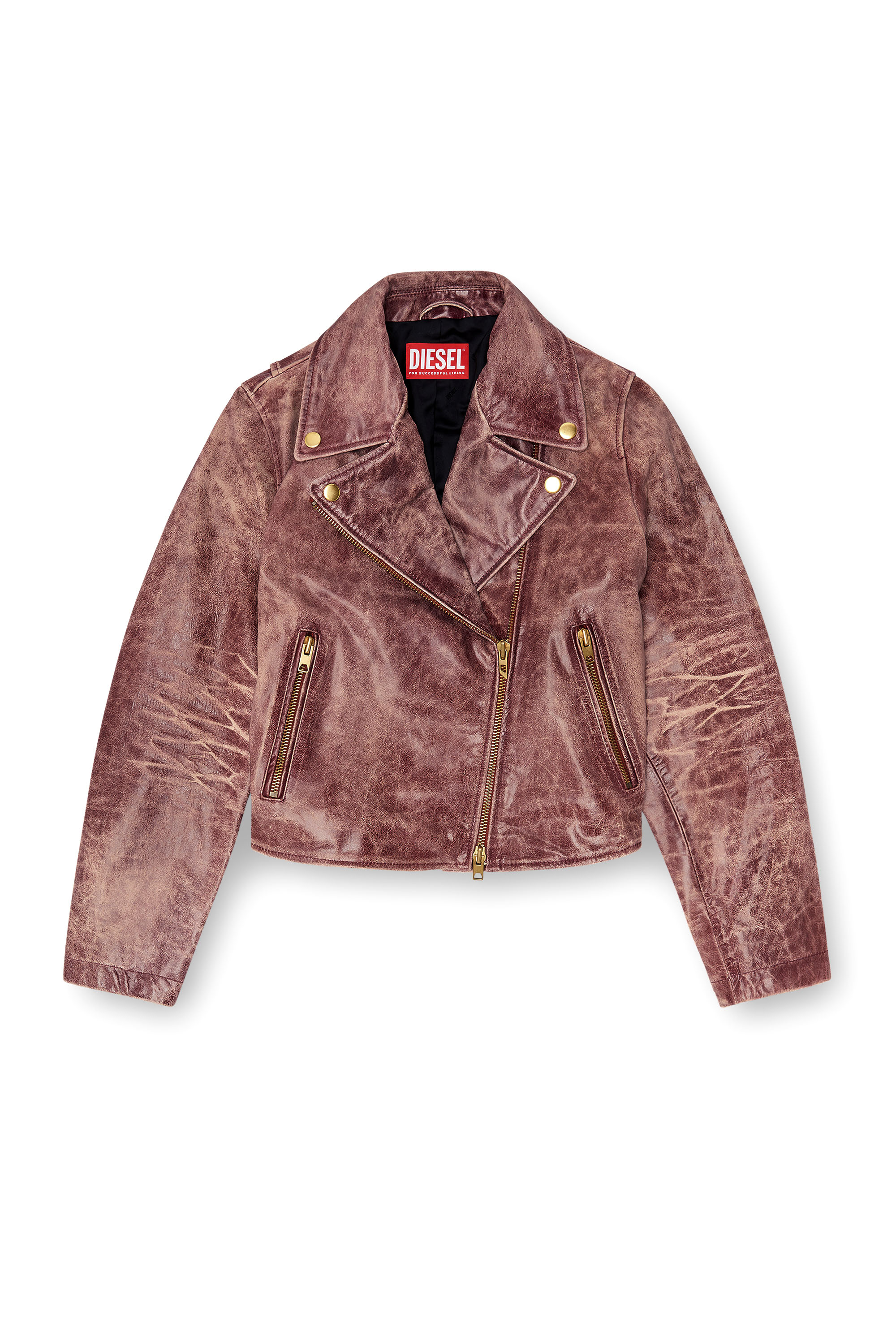 Diesel - L-UNATIC-T1, Damen Biker-Jacke aus behandeltem Leder in null - 3