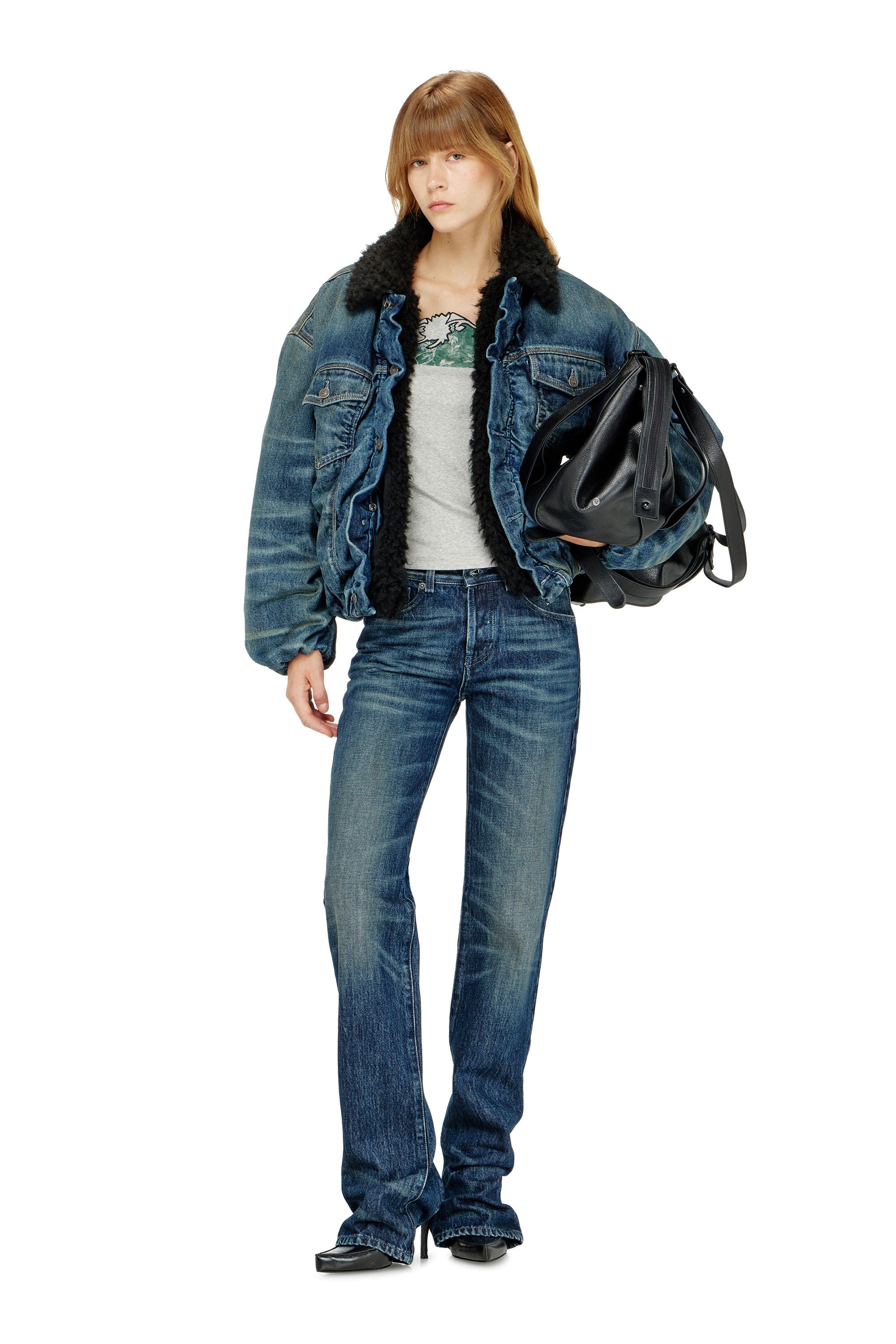 Diesel - T-EDNA, Damen Geripptes Camisole mit floraler Konturstickerei in Grau - 2