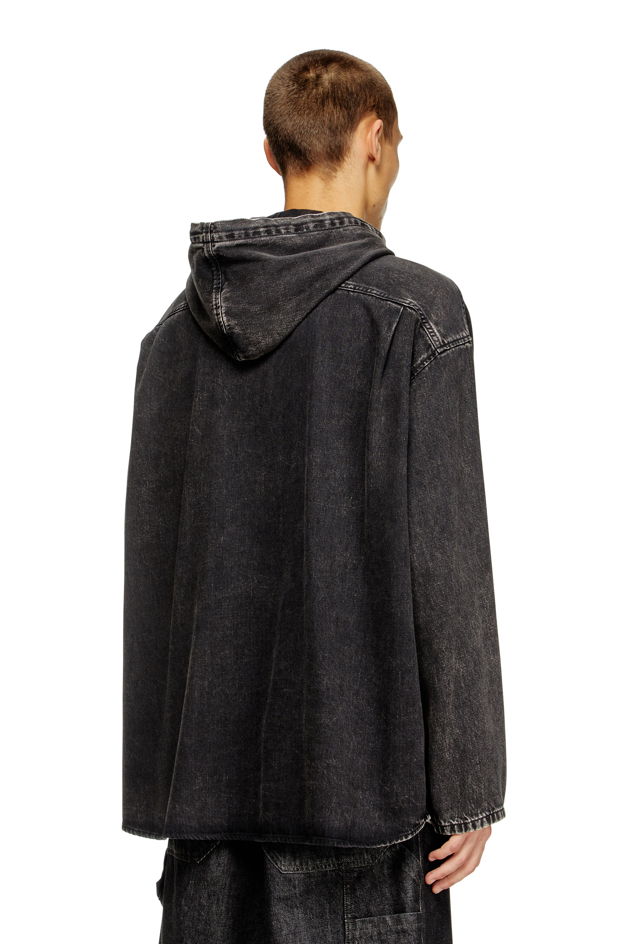 Diesel - D-DEWNY-HOOD, Herren Hybridshirt aus-Denim in Schwarz - 4