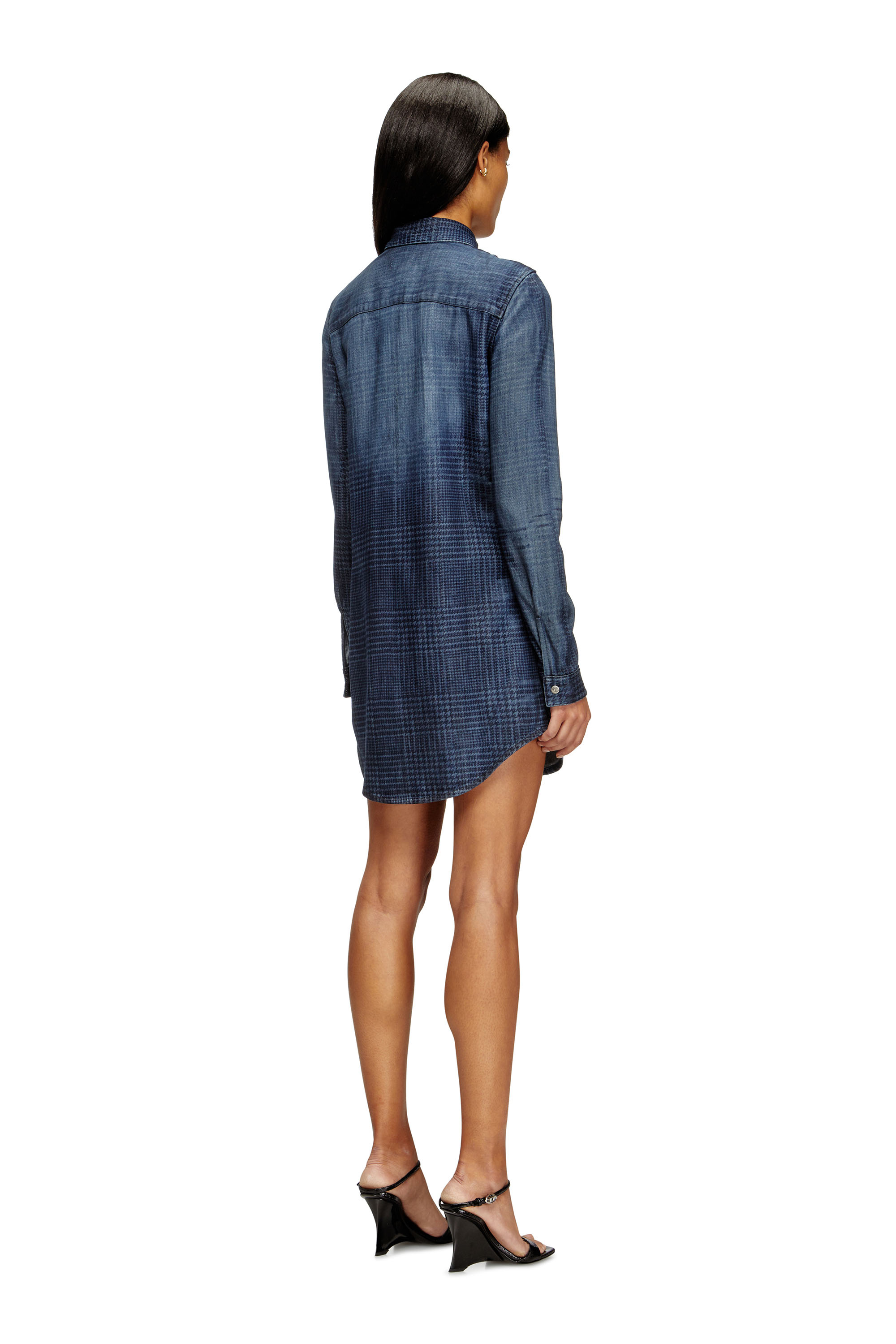 Diesel - DE-EAZY DRESS-S, Damen Hemdblusenkleid aus fließendem Prince of Wales Denim in Blau - 4