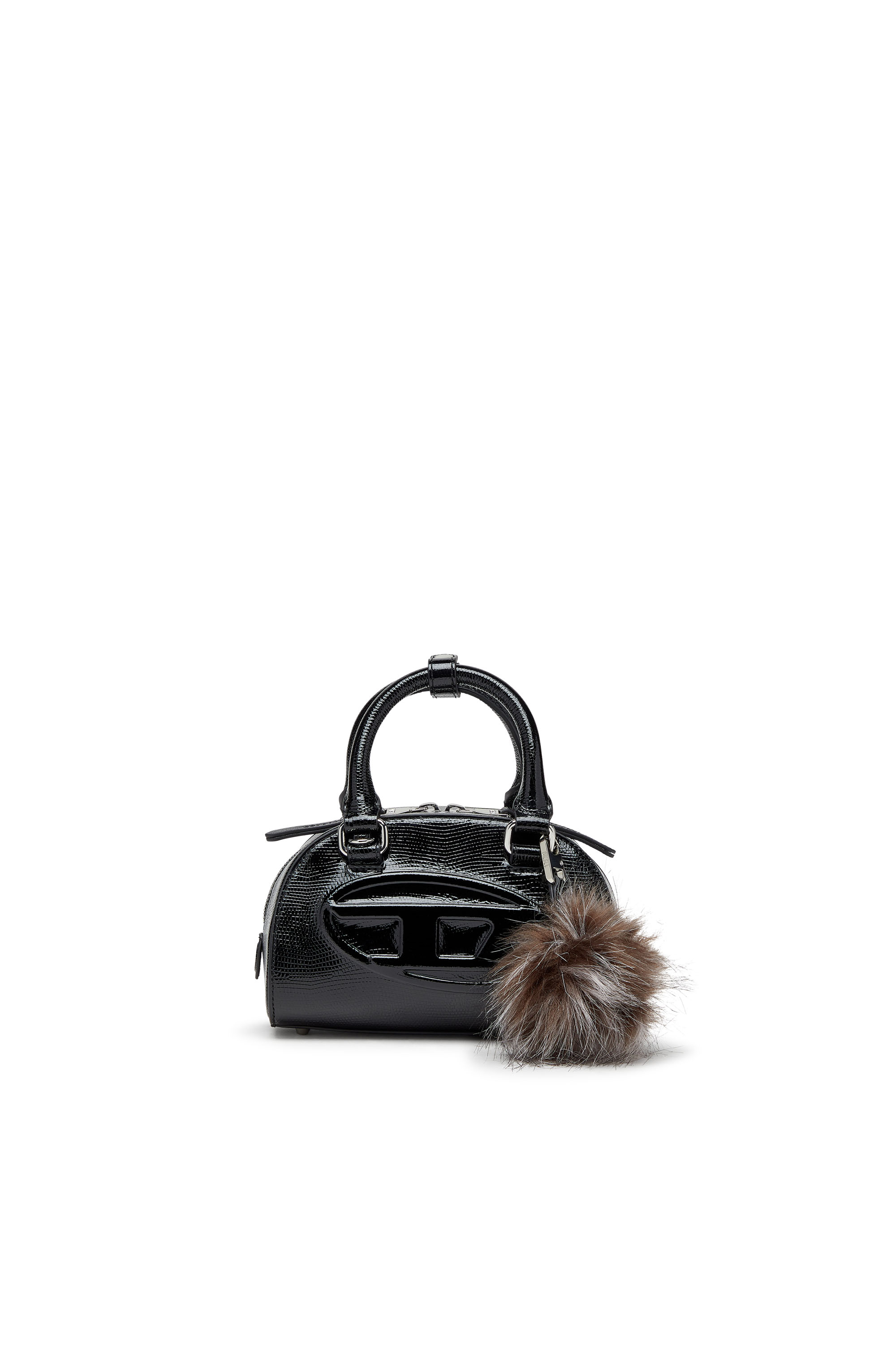 Diesel - 1DR DOME CROSSBODY, Damen Mini-Bowling-Tasche aus geprägtem Leder in Schwarz - 1