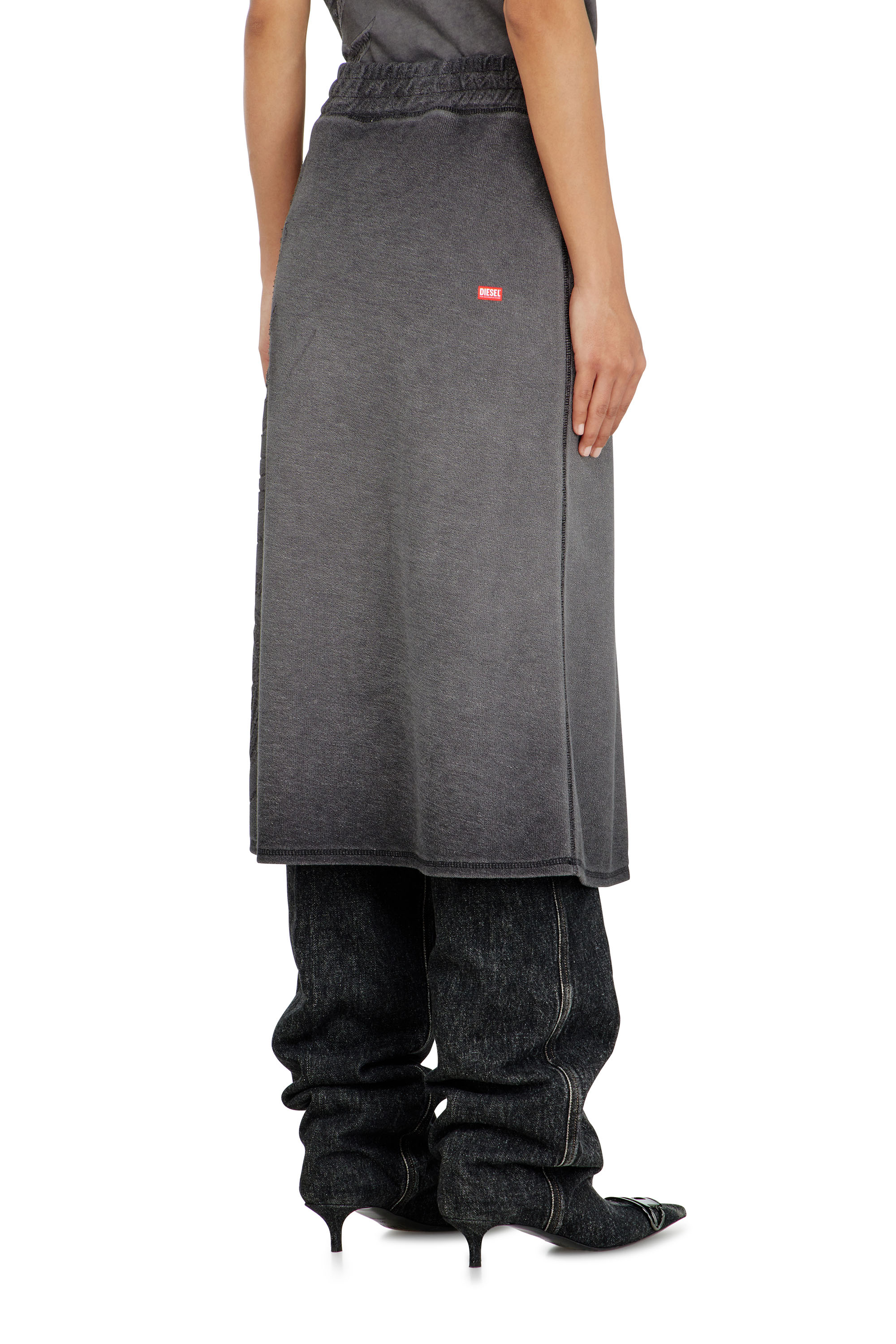 Diesel - O-BEAUTY, Damen Fleece-Midirock mit D&eacute;vor&eacute;-Print in Dunkelgrau - 3