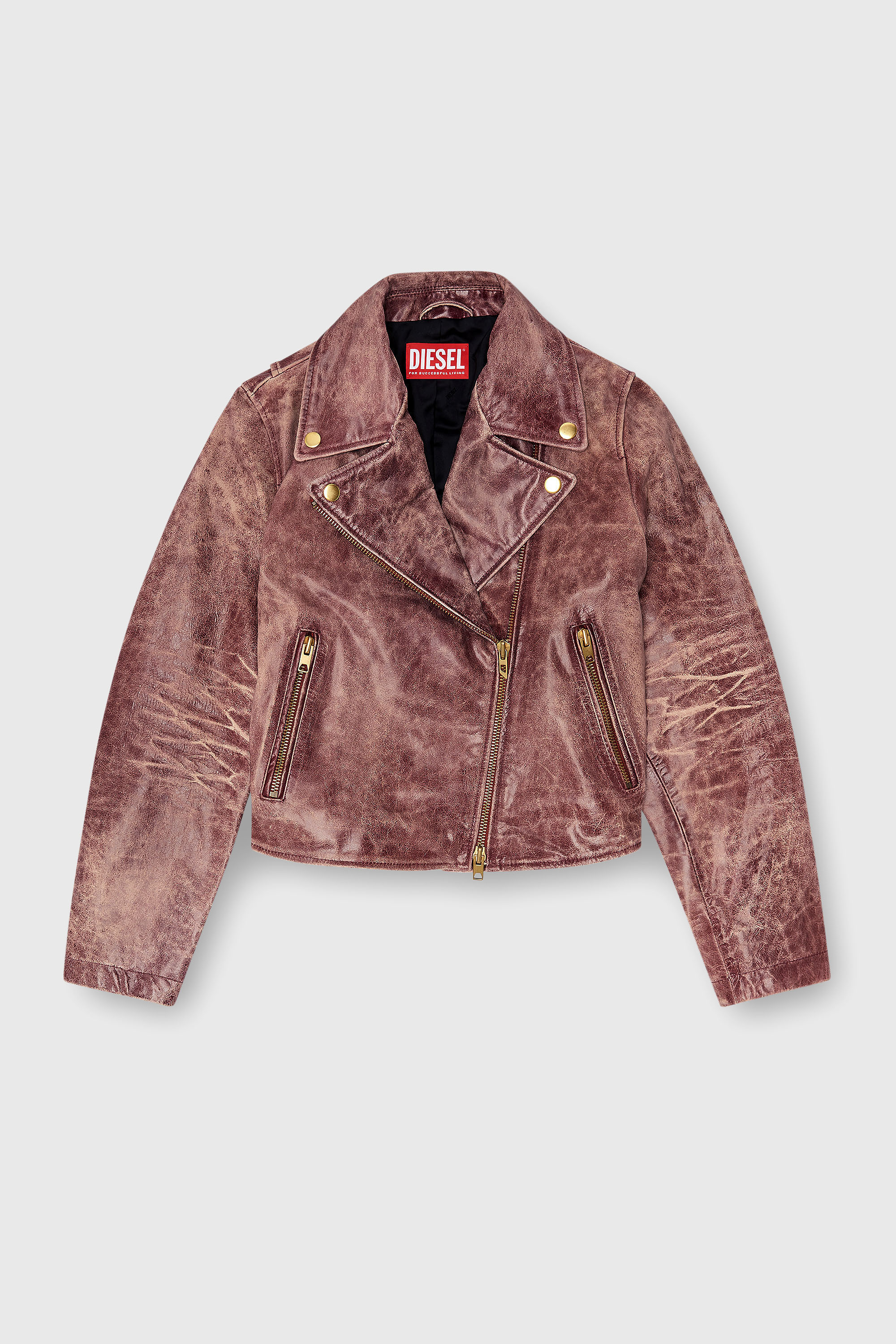 Diesel - L-UNATIC-T1, Damen Biker-Jacke aus behandeltem Leder in Braun - 2